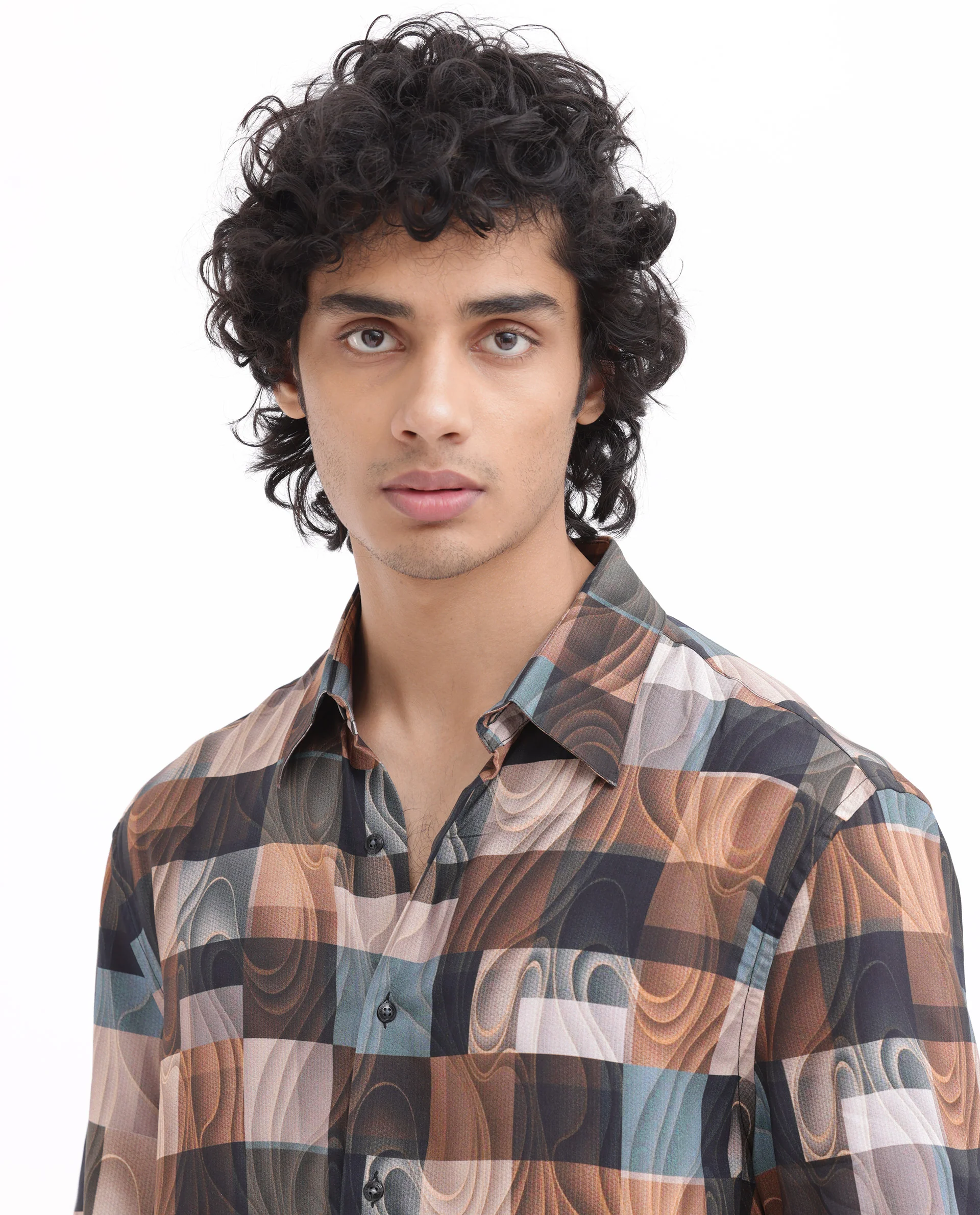 Rare Rabbit Men's Waven Brown Viscose Abstract Print Boxy Fit Half Sleeve Spread Collar Shirt - Image 5