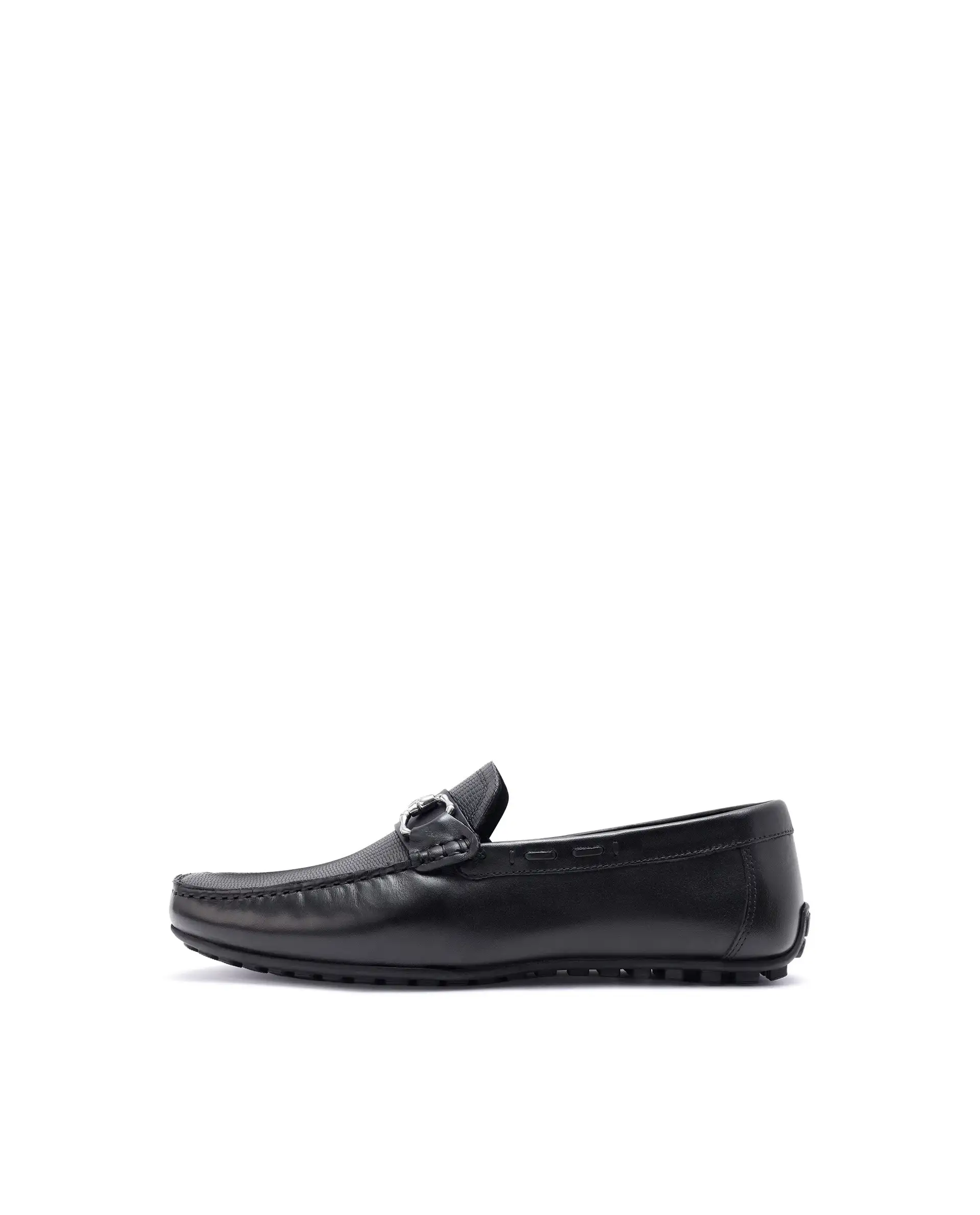 Rare Rabbit Men's Wave Pro Black Genuine Leather Plated Slip-On Driving Moccasins - Image 2