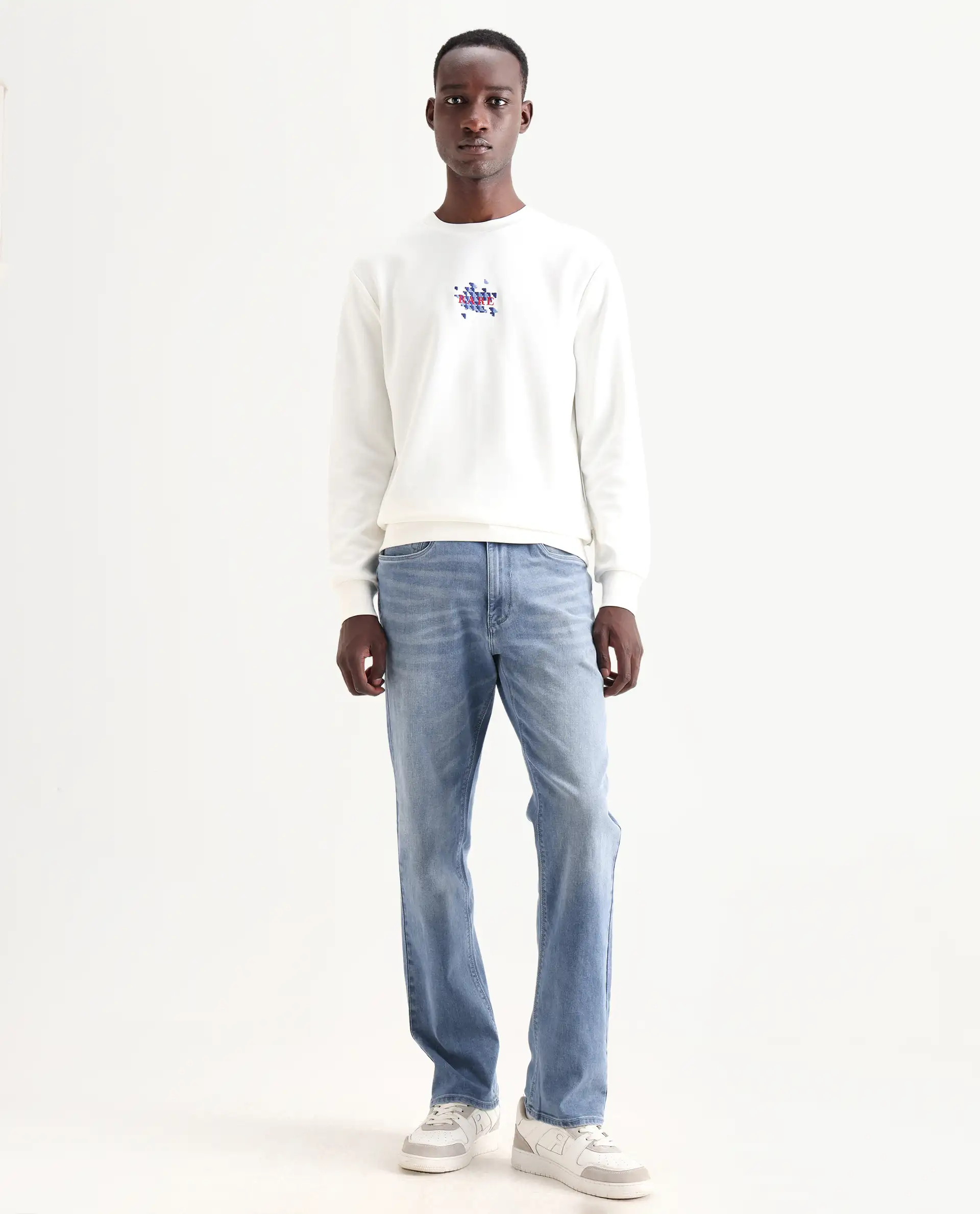 Rare Rabbit Men's Wavey Light Blue Cotton Blend Plain Morris Regular Fit Jeans - Image 4