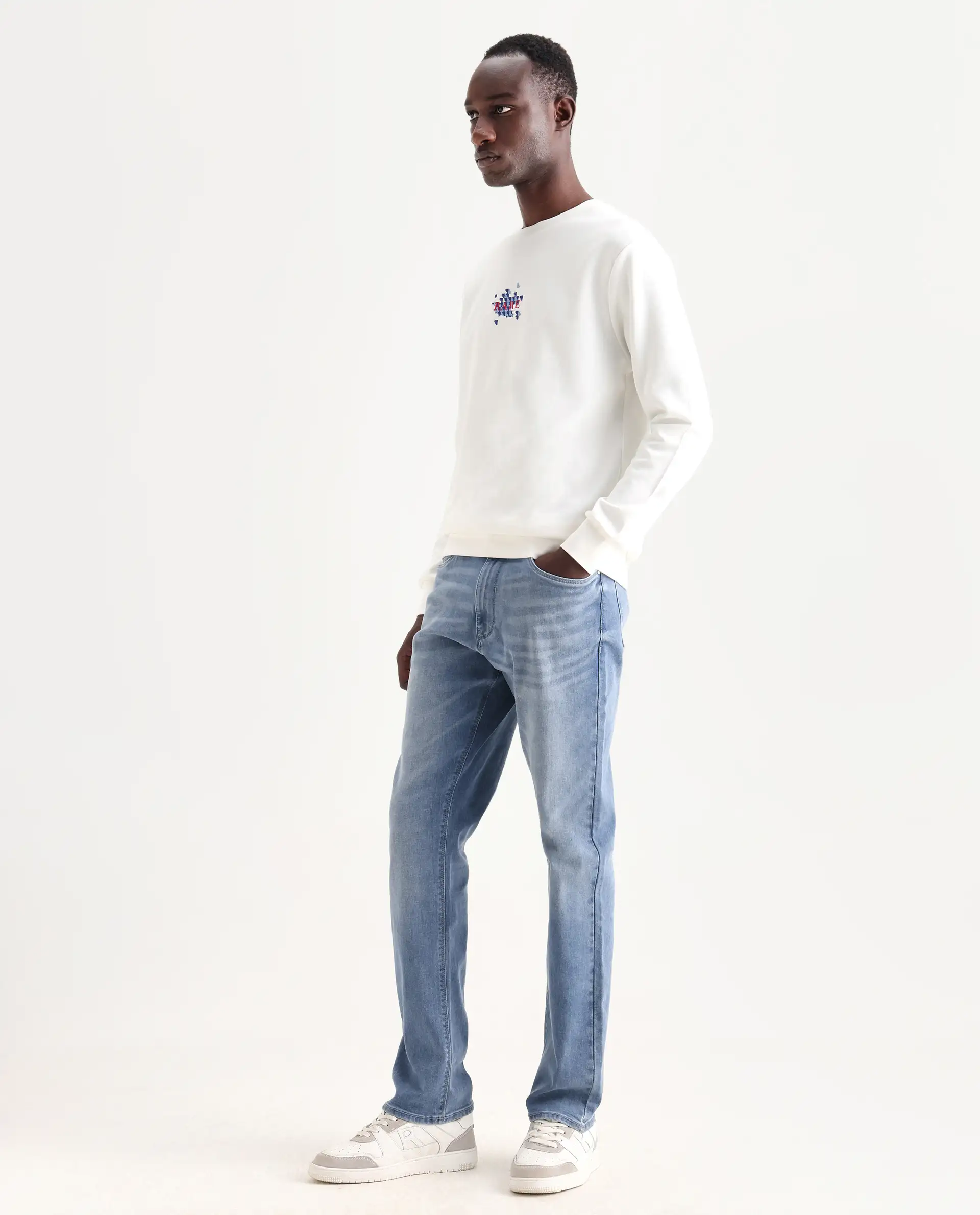 Rare Rabbit Men's Wavey Light Blue Cotton Blend Plain Morris Regular Fit Jeans - Image 5