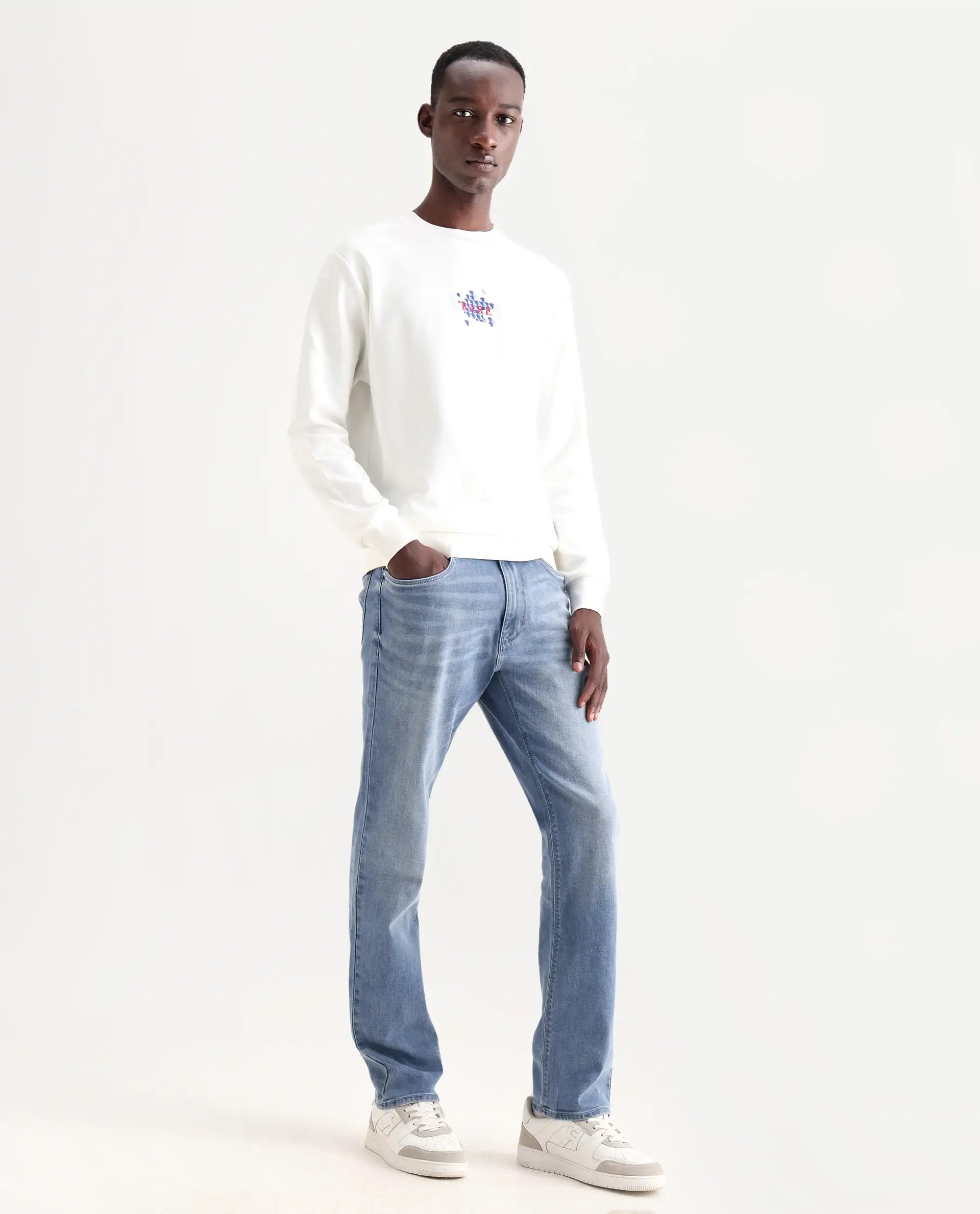 Rare Rabbit Men's Wavey Light Blue Cotton Blend Plain Morris Regular Fit Jeans - Image 6