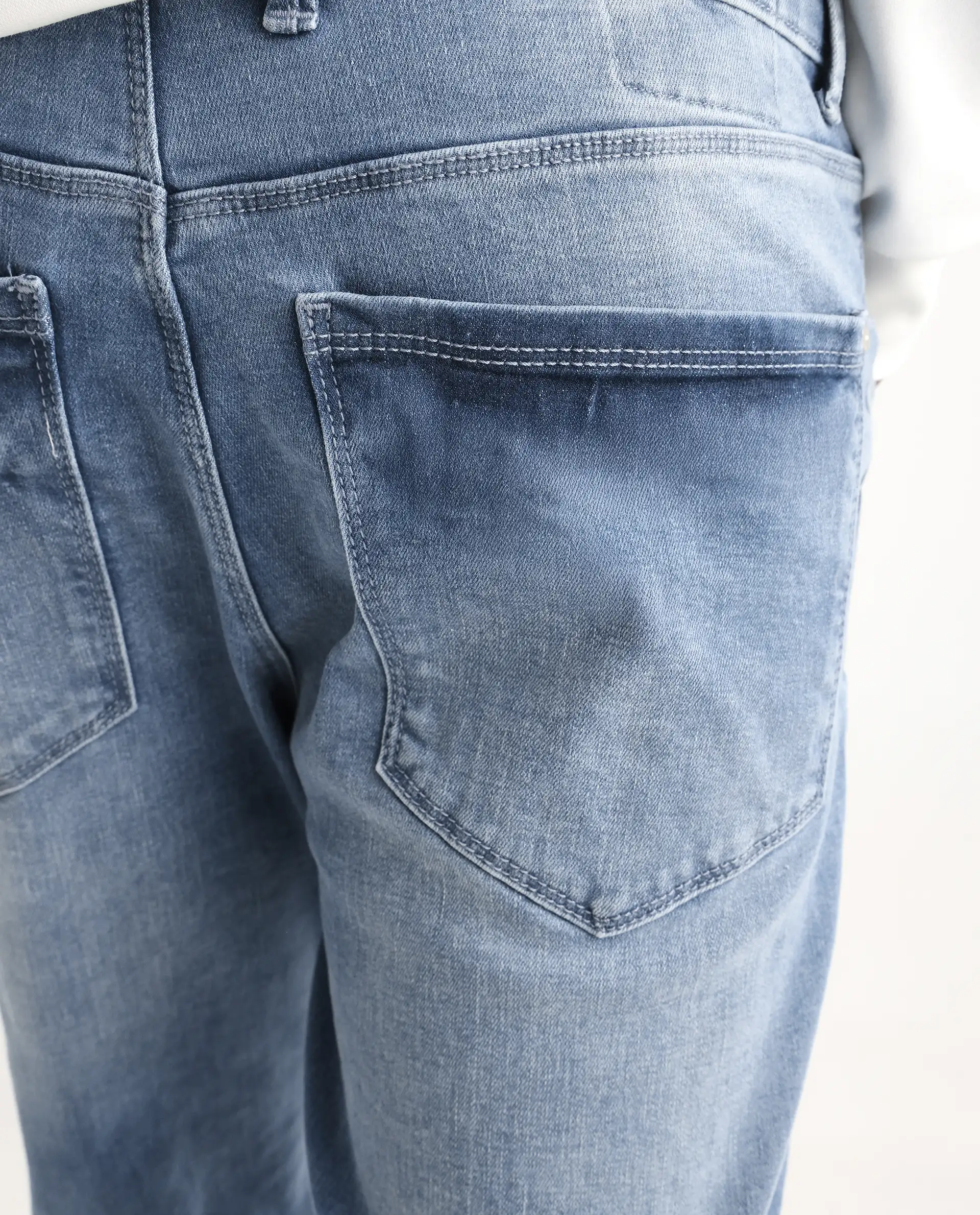 Rare Rabbit Men's Wavey Light Blue Cotton Blend Plain Morris Regular Fit Jeans - Image 7