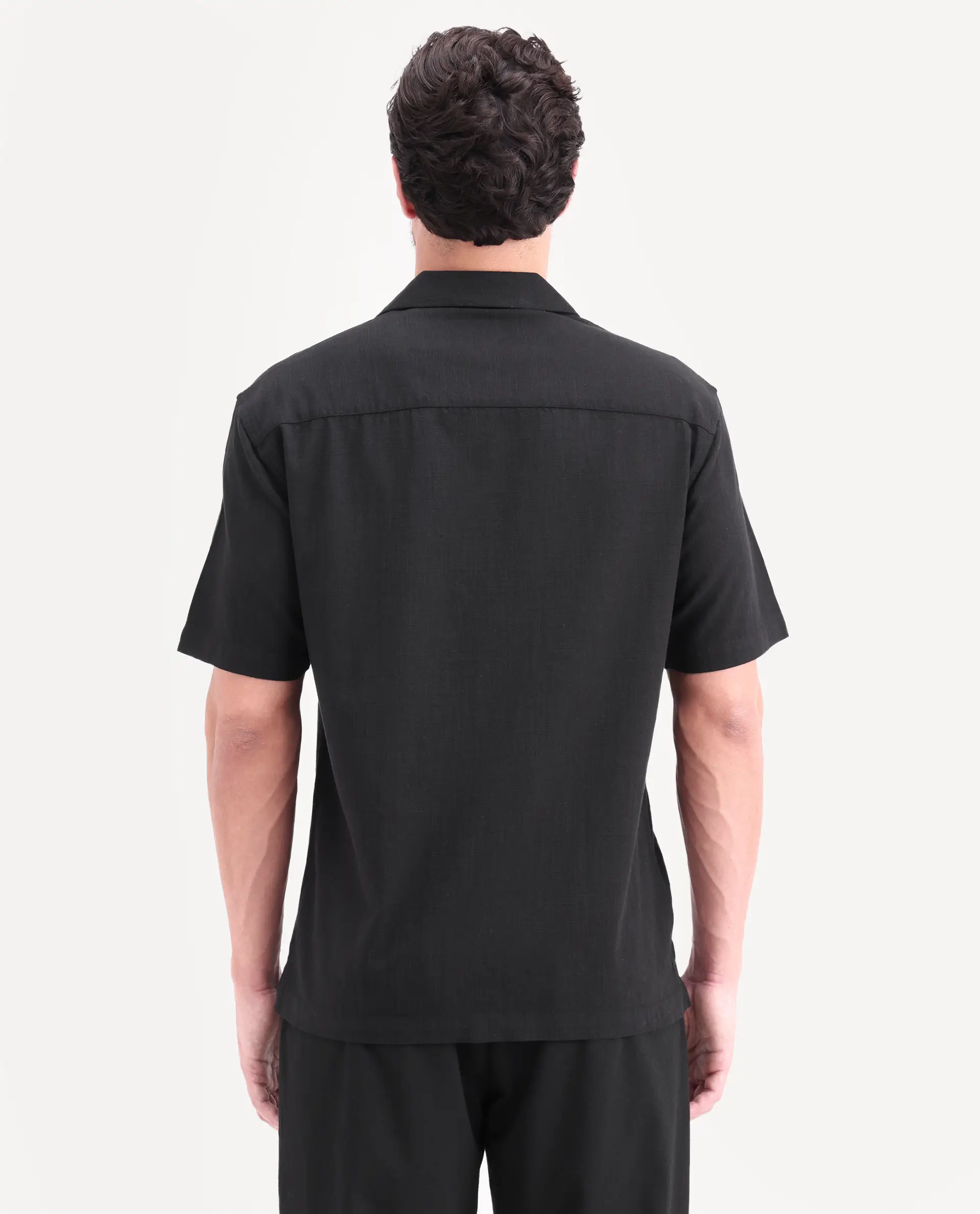 Rare Rabbit Men's Waxi Black Cotton Blend Fabric Half Sleeve Cuban Collar Relaxed Fit Embroidered Shirt - Image 7