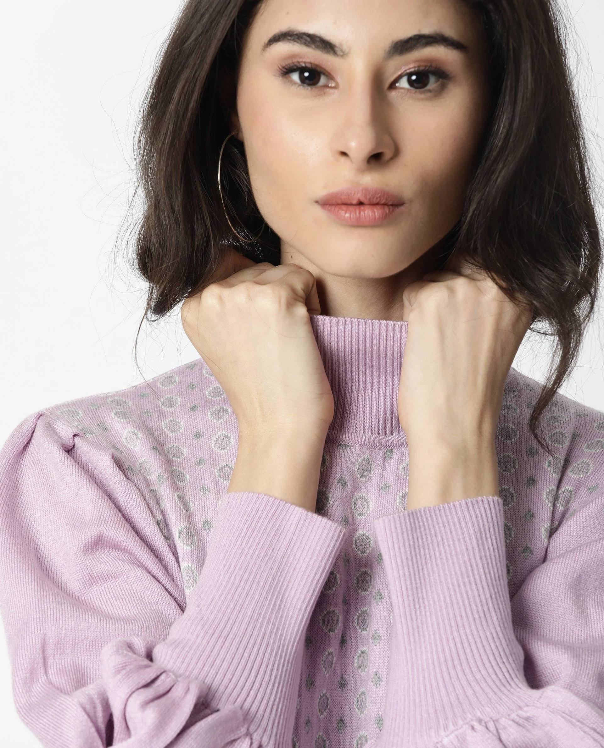 Rareism Women Web Purple Dress Full Sleeves Dobby - Image 2