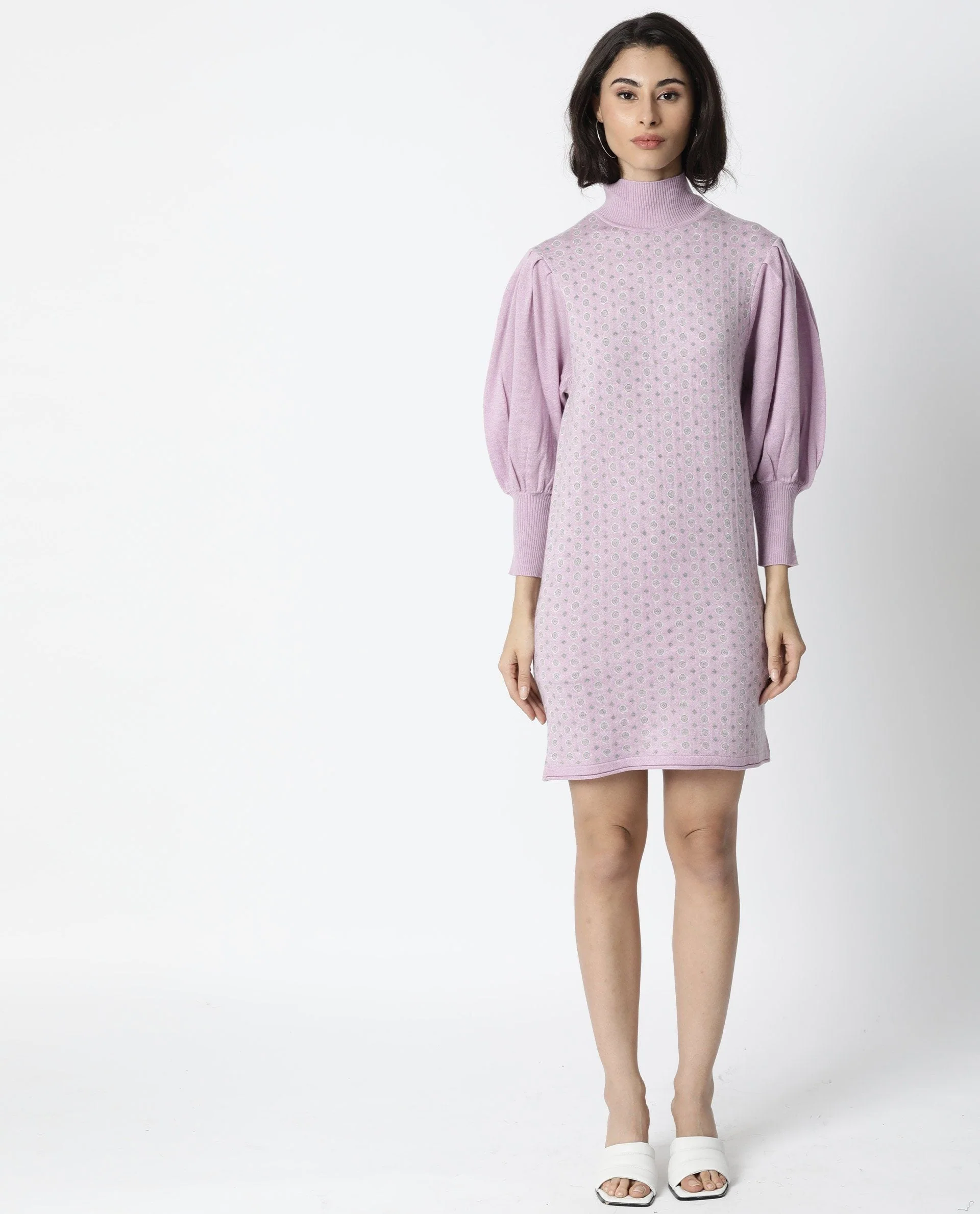 Rareism Women Web Purple Dress Full Sleeves Dobby - Image 4