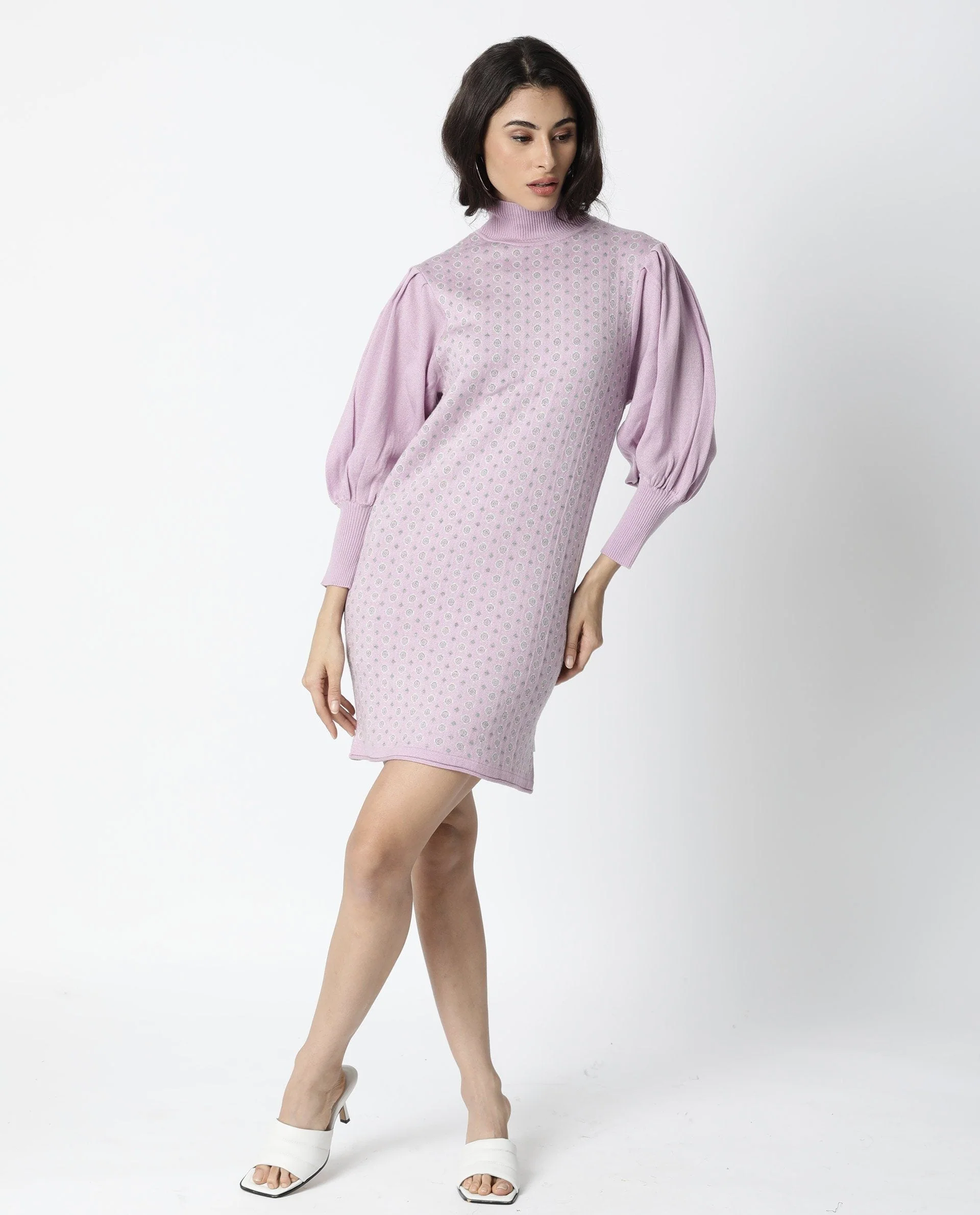 Rareism Women Web Purple Dress Full Sleeves Dobby - Image 5