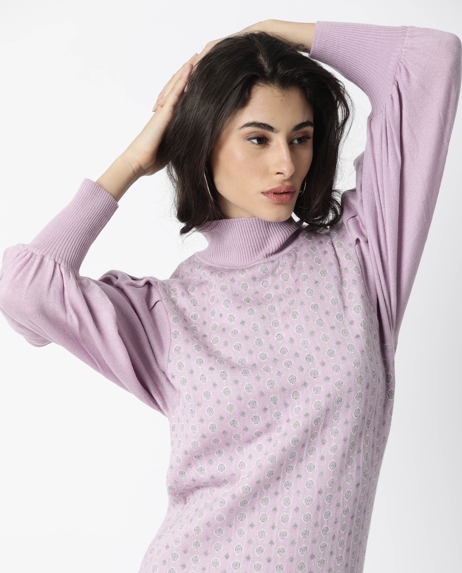 Rareism Women Web Purple Dress Full Sleeves Dobby - Image 6