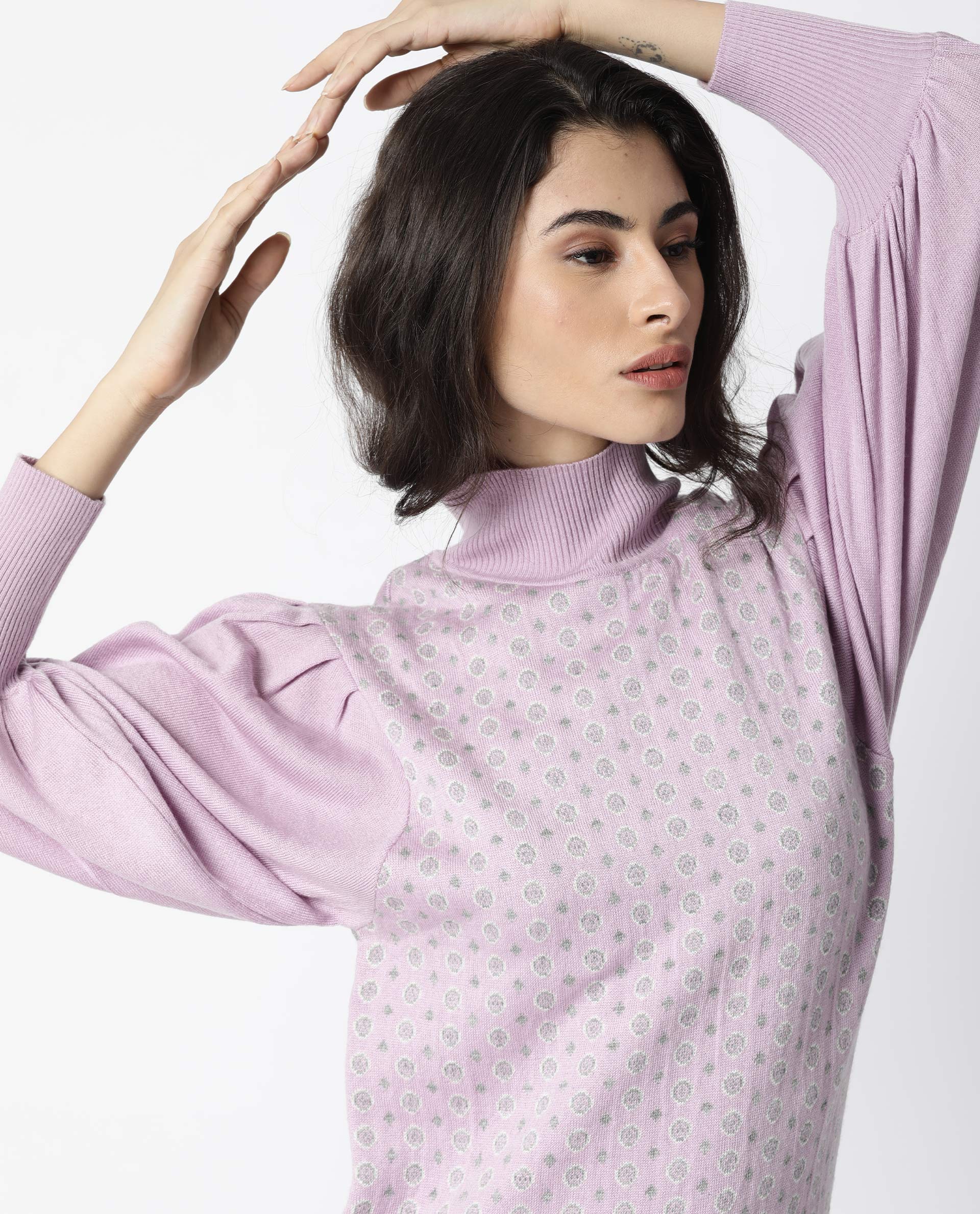 Rareism Women Web Purple Dress Full Sleeves Dobby - Image 8