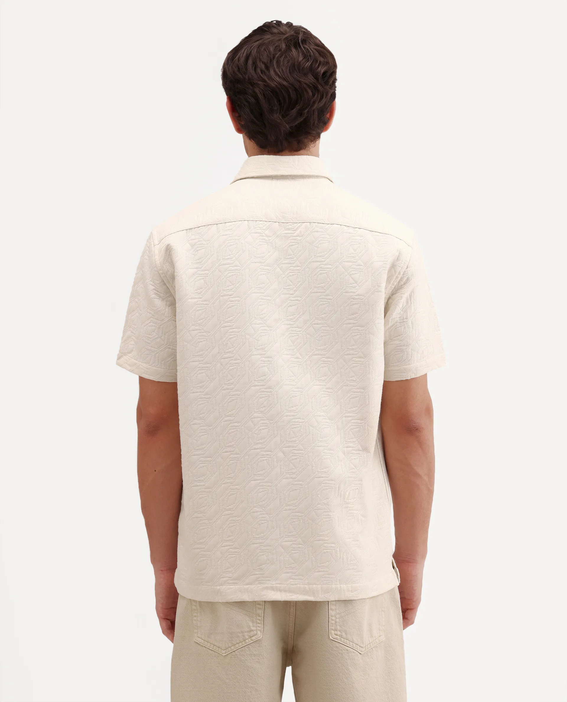 Rare Rabbit Men's Wedel Off White Cotton Fabric Half Sleeve Spread Collar Regular Fit Jacquard Shirt - Image 7