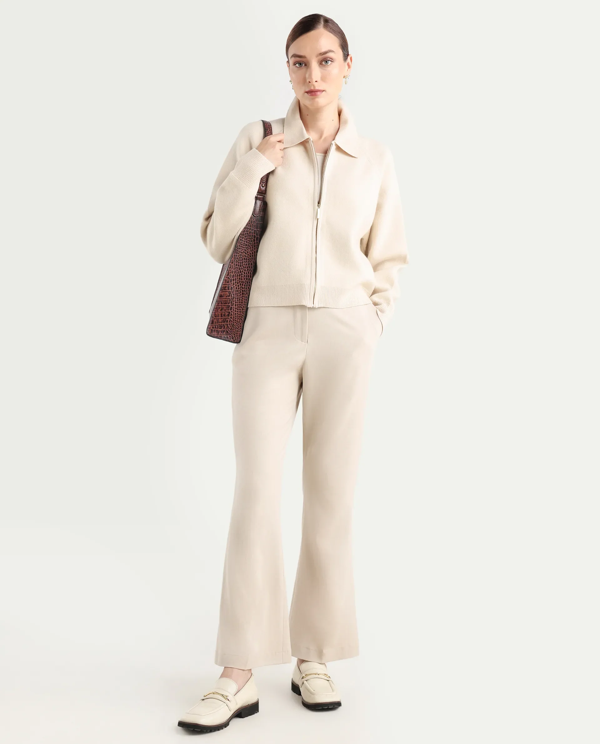 Rareism Women's Wedzo Off White Viscose Blend Spread Collar Regular Fit Plain Jacket - Image 2