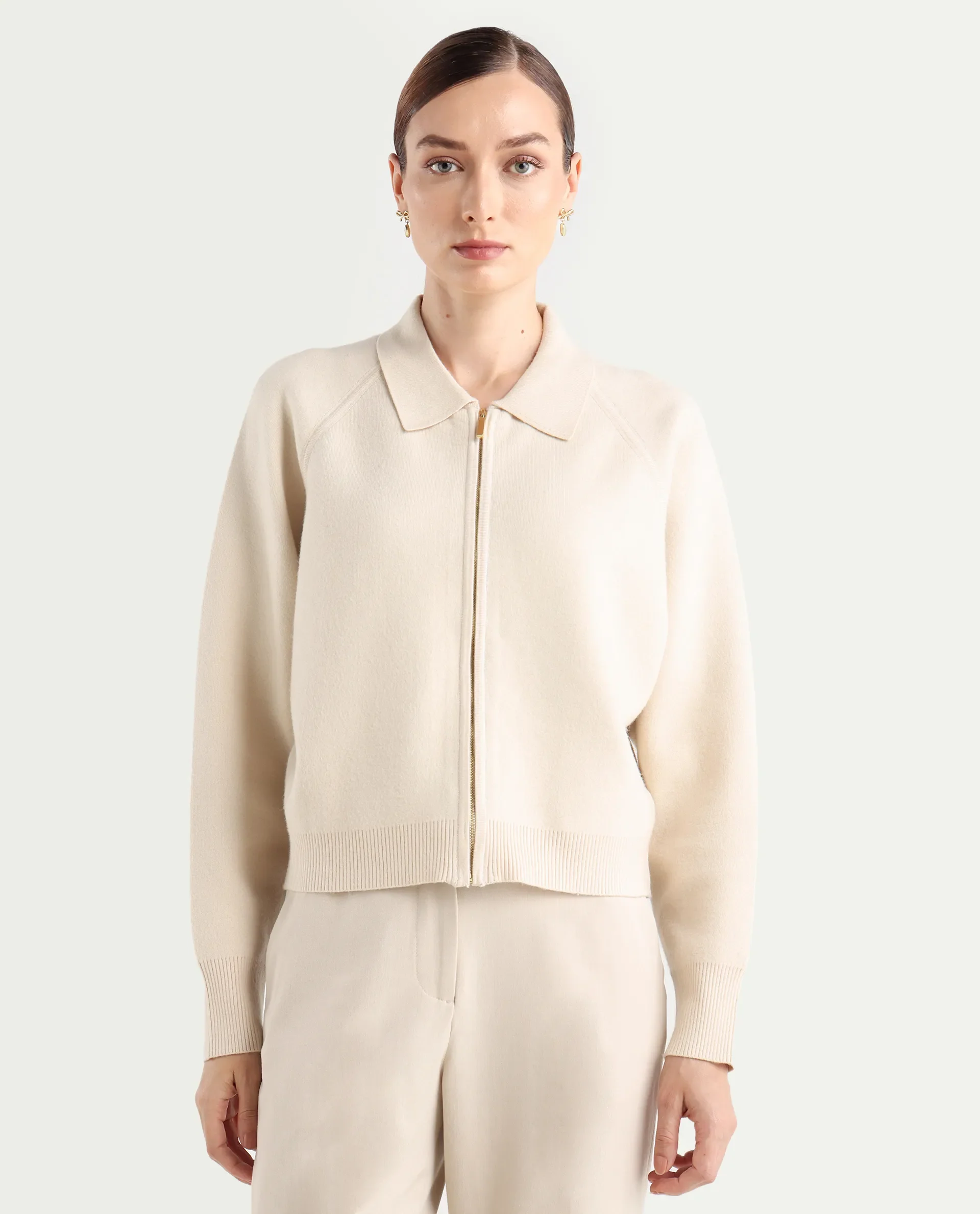 Rareism Women's Wedzo Off White Viscose Blend Spread Collar Regular Fit Plain Jacket - Image 3