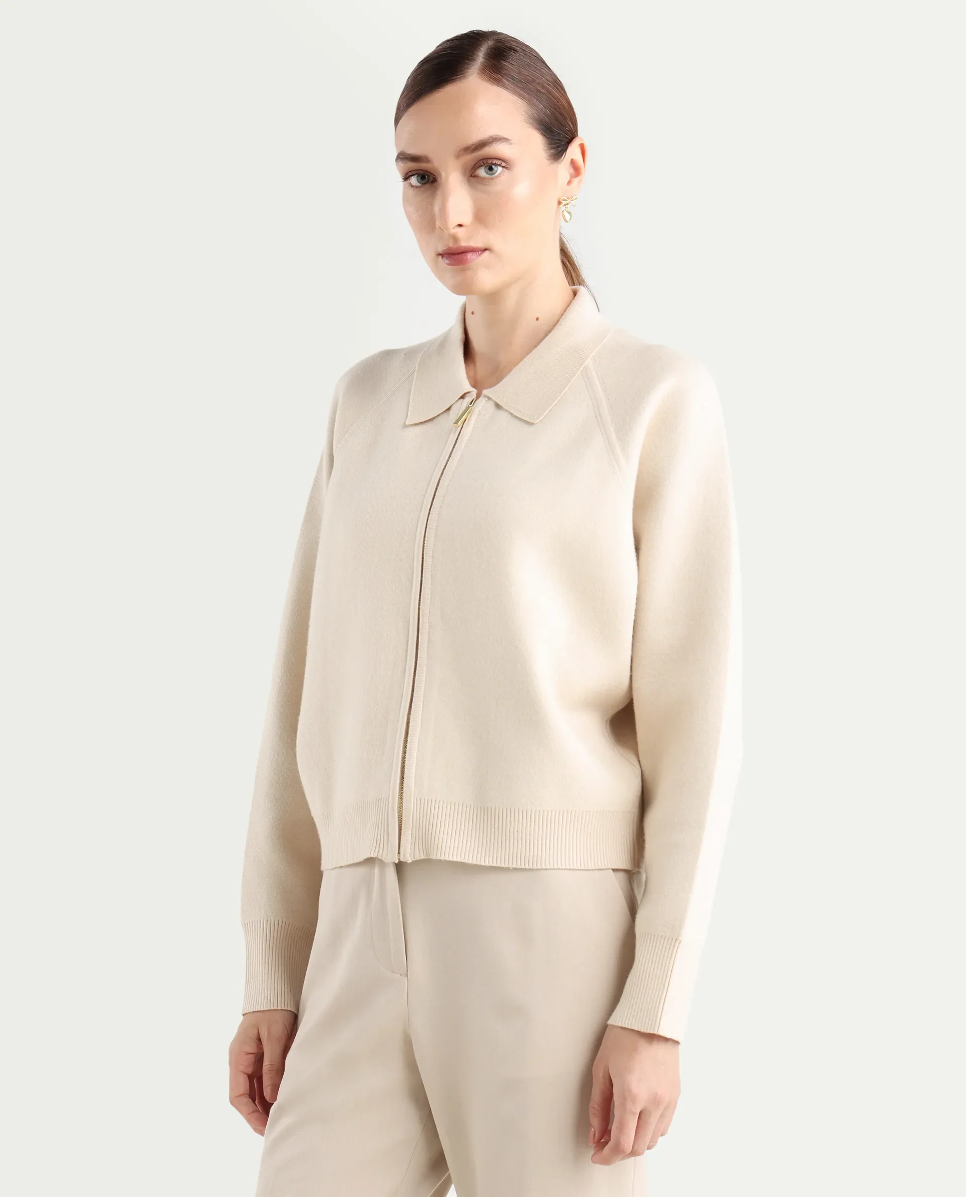 Rareism Women's Wedzo Off White Viscose Blend Spread Collar Regular Fit Plain Jacket - Image 6