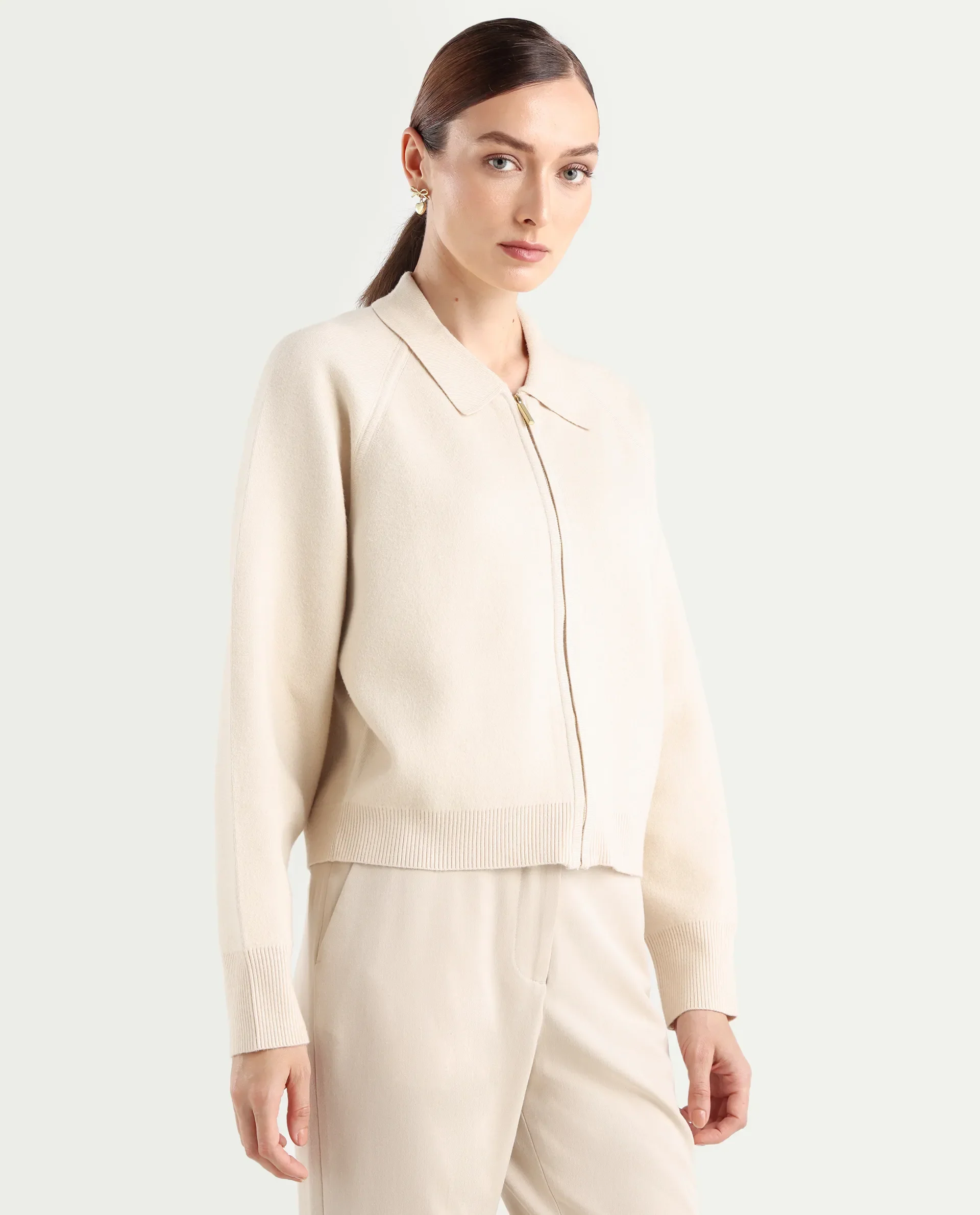 Rareism Women's Wedzo Off White Viscose Blend Spread Collar Regular Fit Plain Jacket - Image 7