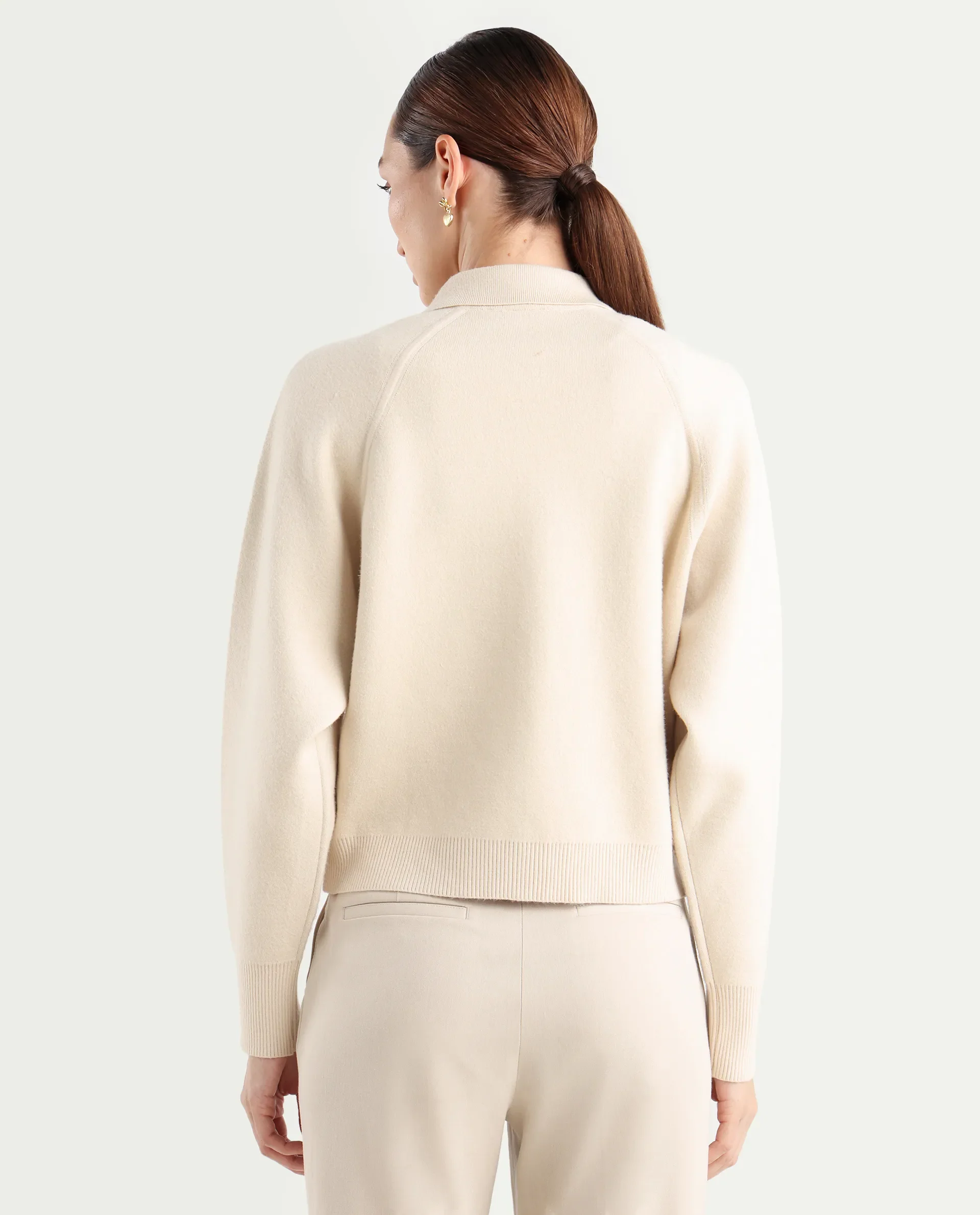Rareism Women's Wedzo Off White Viscose Blend Spread Collar Regular Fit Plain Jacket - Image 8