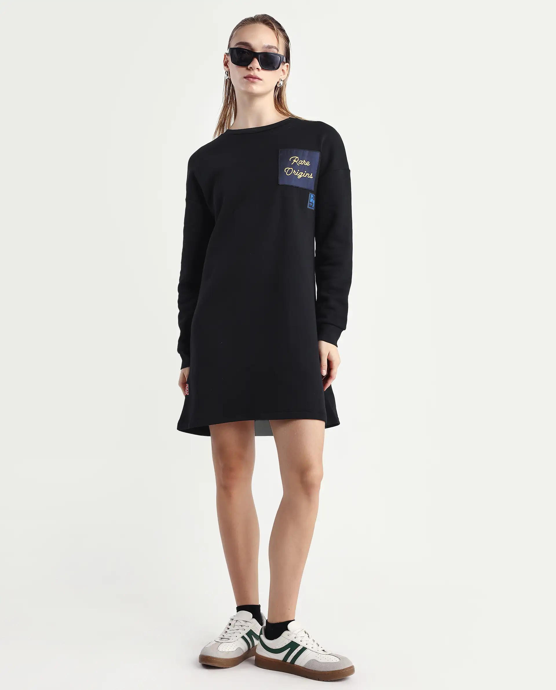 Rareism Women's Wekel Black Cotton Blend Crew Neck Plain Oversized Sweatshirt - Image 2