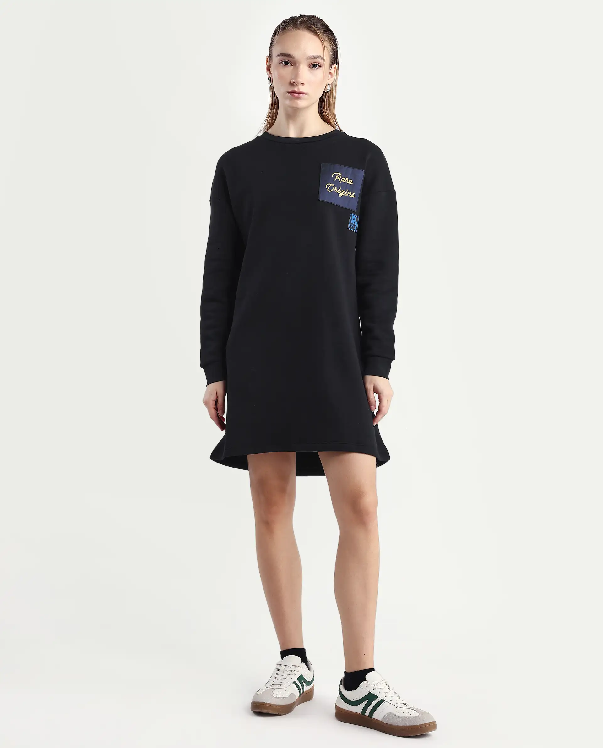 Rareism Women's Wekel Black Cotton Blend Crew Neck Plain Oversized Sweatshirt - Image 3