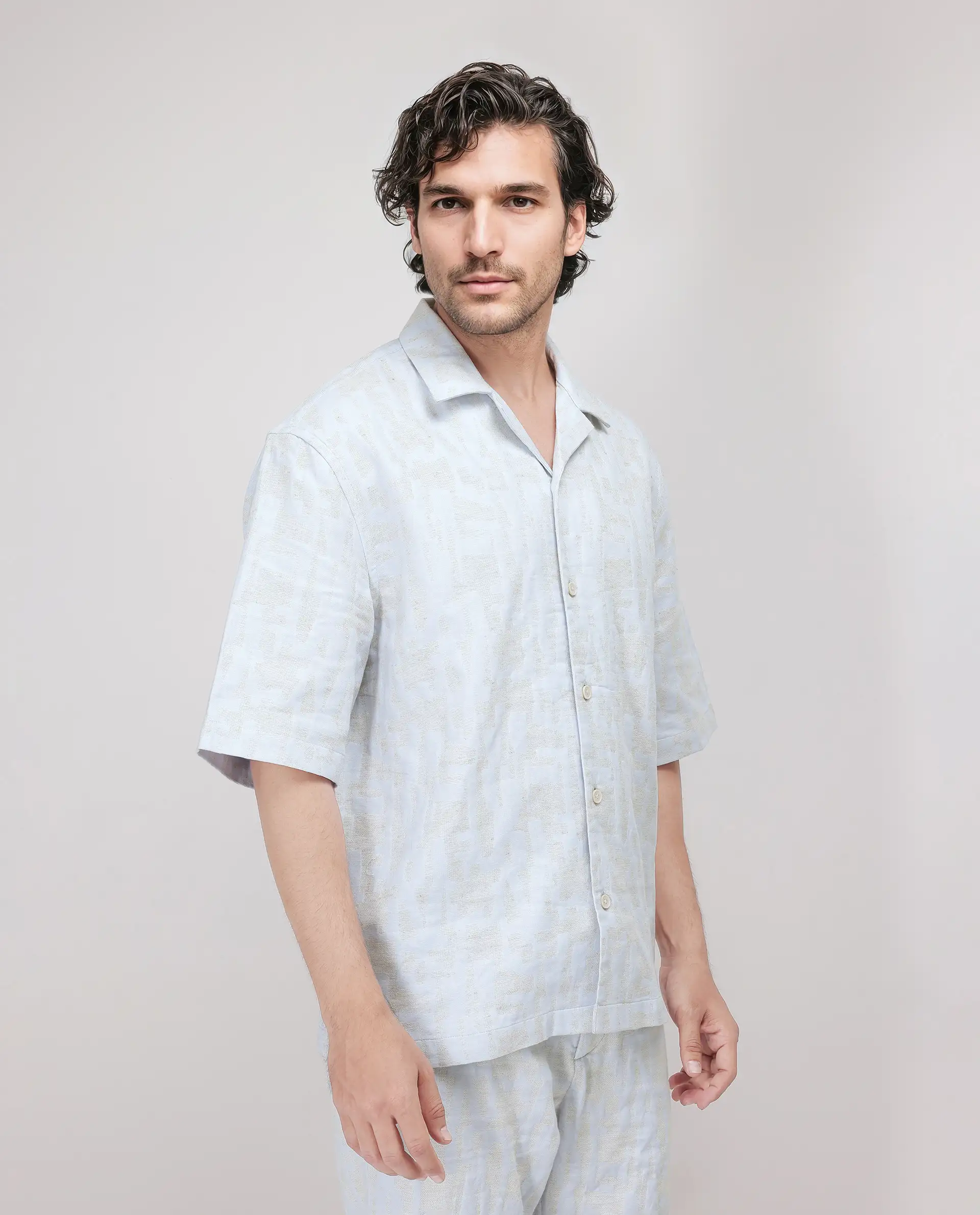 Rare Rabbit Men's Welk Pastel Blue Polyester Blend Jacquard Relaxed Fit Half Sleeve Cuban Collar Shirt - Image 4