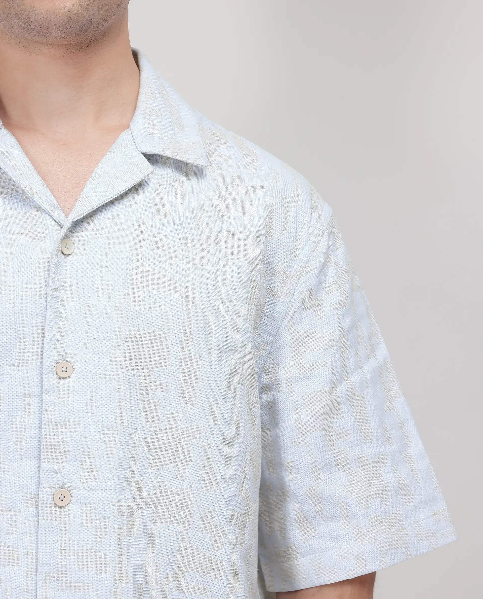 Rare Rabbit Men's Welk Pastel Blue Polyester Blend Jacquard Relaxed Fit Half Sleeve Cuban Collar Shirt - Image 7