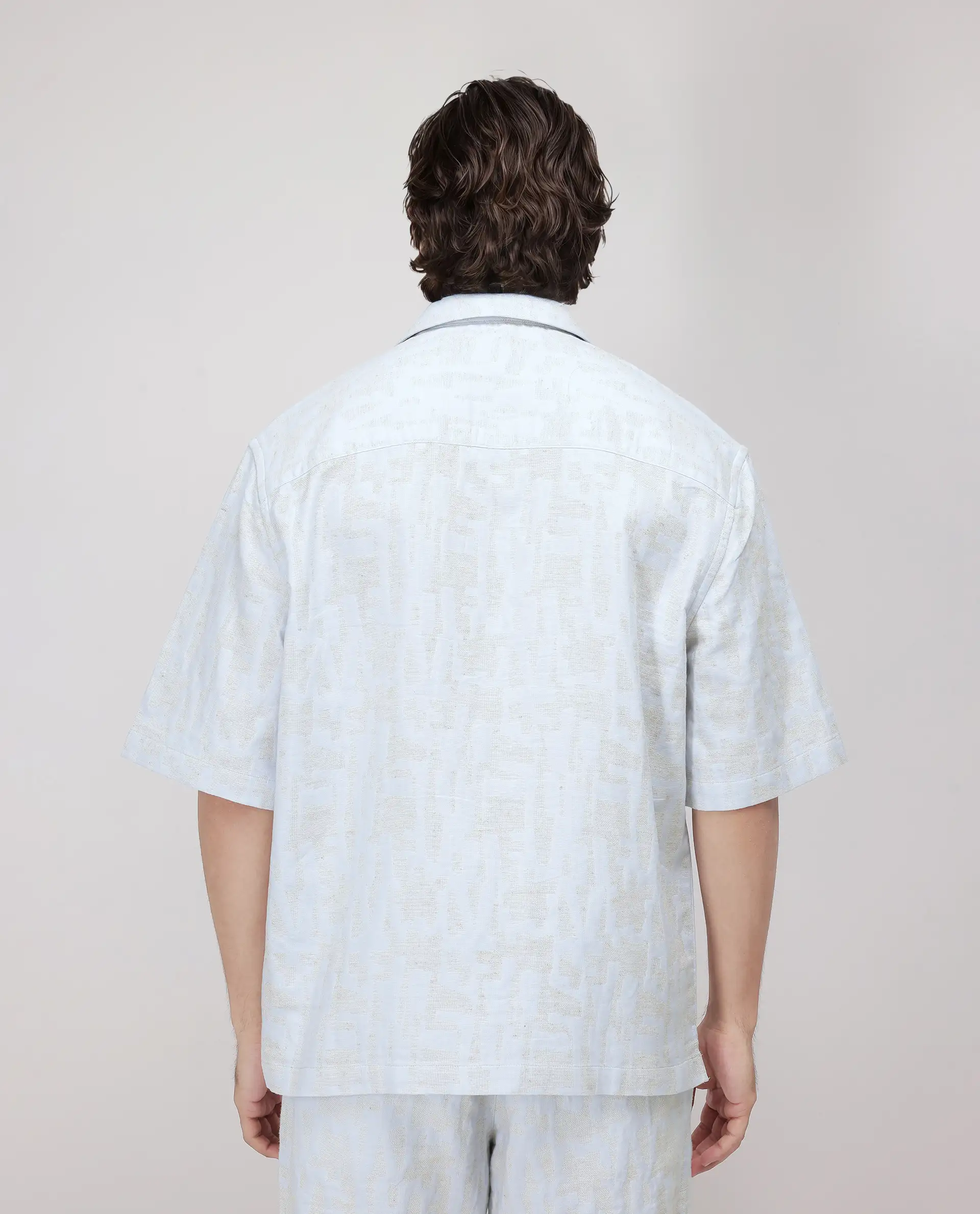 Rare Rabbit Men's Welk Pastel Blue Polyester Blend Jacquard Relaxed Fit Half Sleeve Cuban Collar Shirt - Image 8