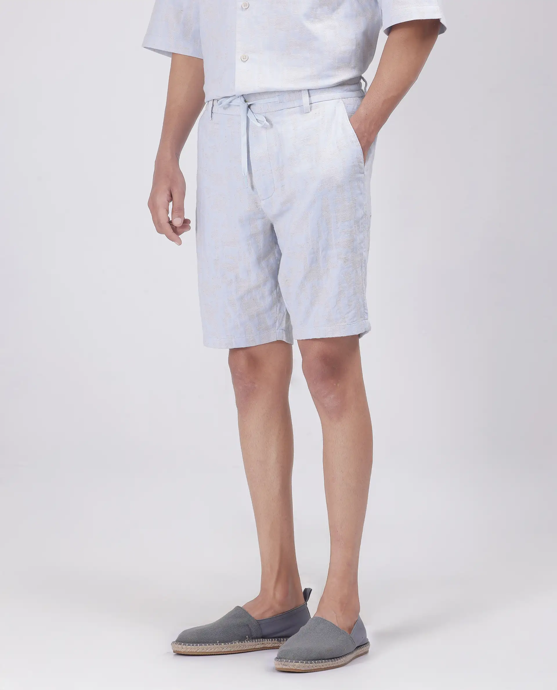 Rare Rabbit Men's Welks Pastel Blue Cotton Jacquard Relaxed Fit Shorts - Image 3