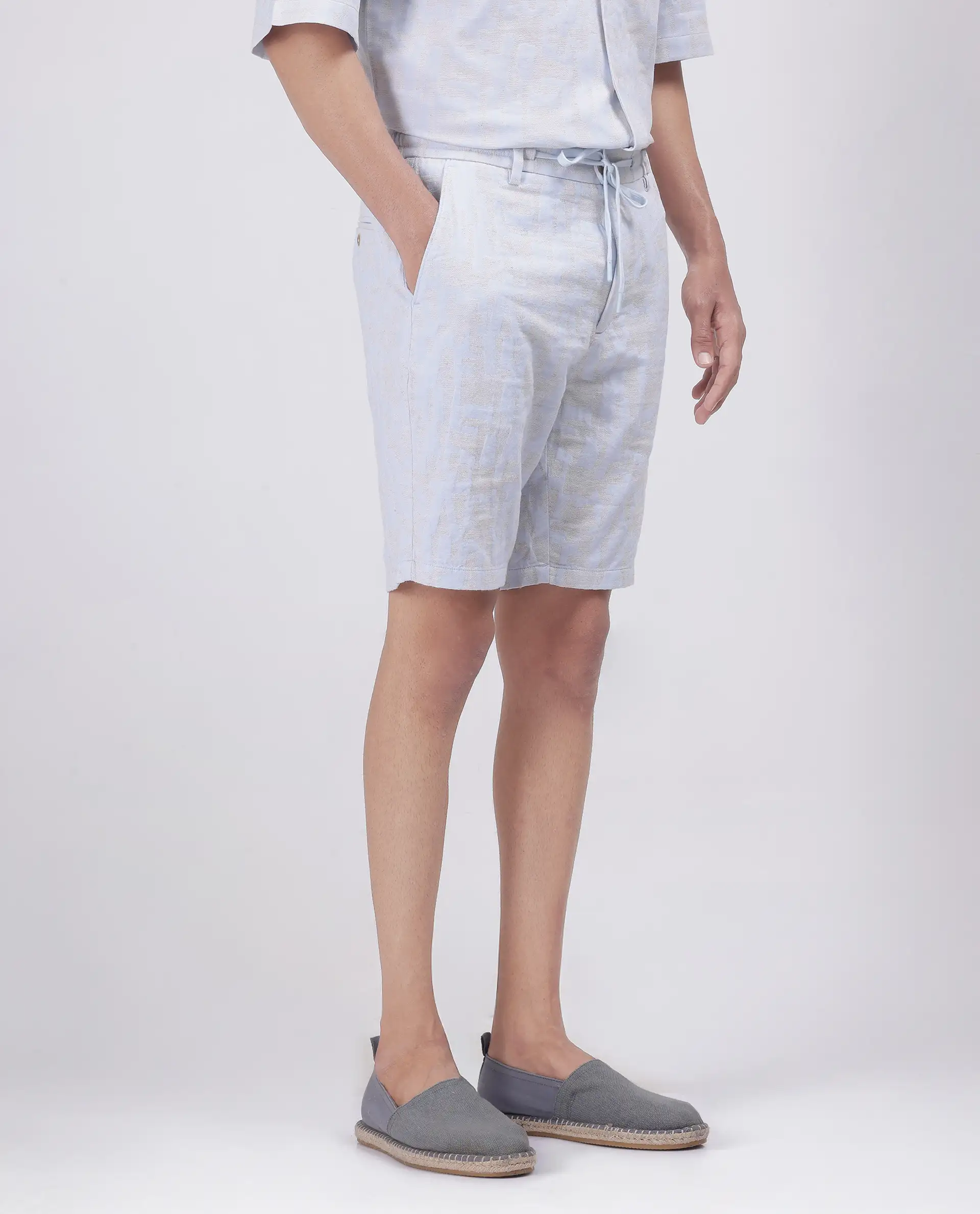 Rare Rabbit Men's Welks Pastel Blue Cotton Jacquard Relaxed Fit Shorts - Image 4