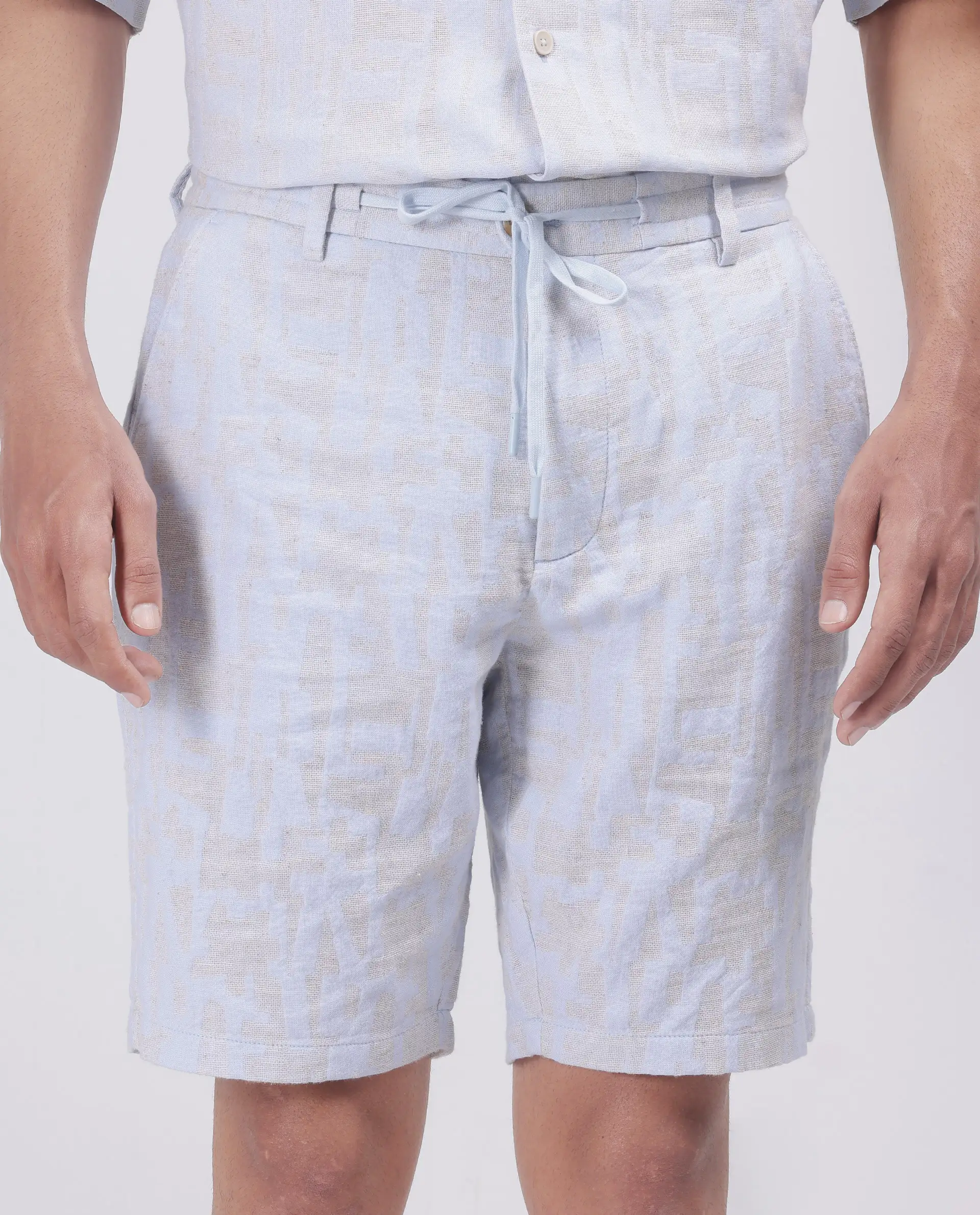 Rare Rabbit Men's Welks Pastel Blue Cotton Jacquard Relaxed Fit Shorts - Image 5