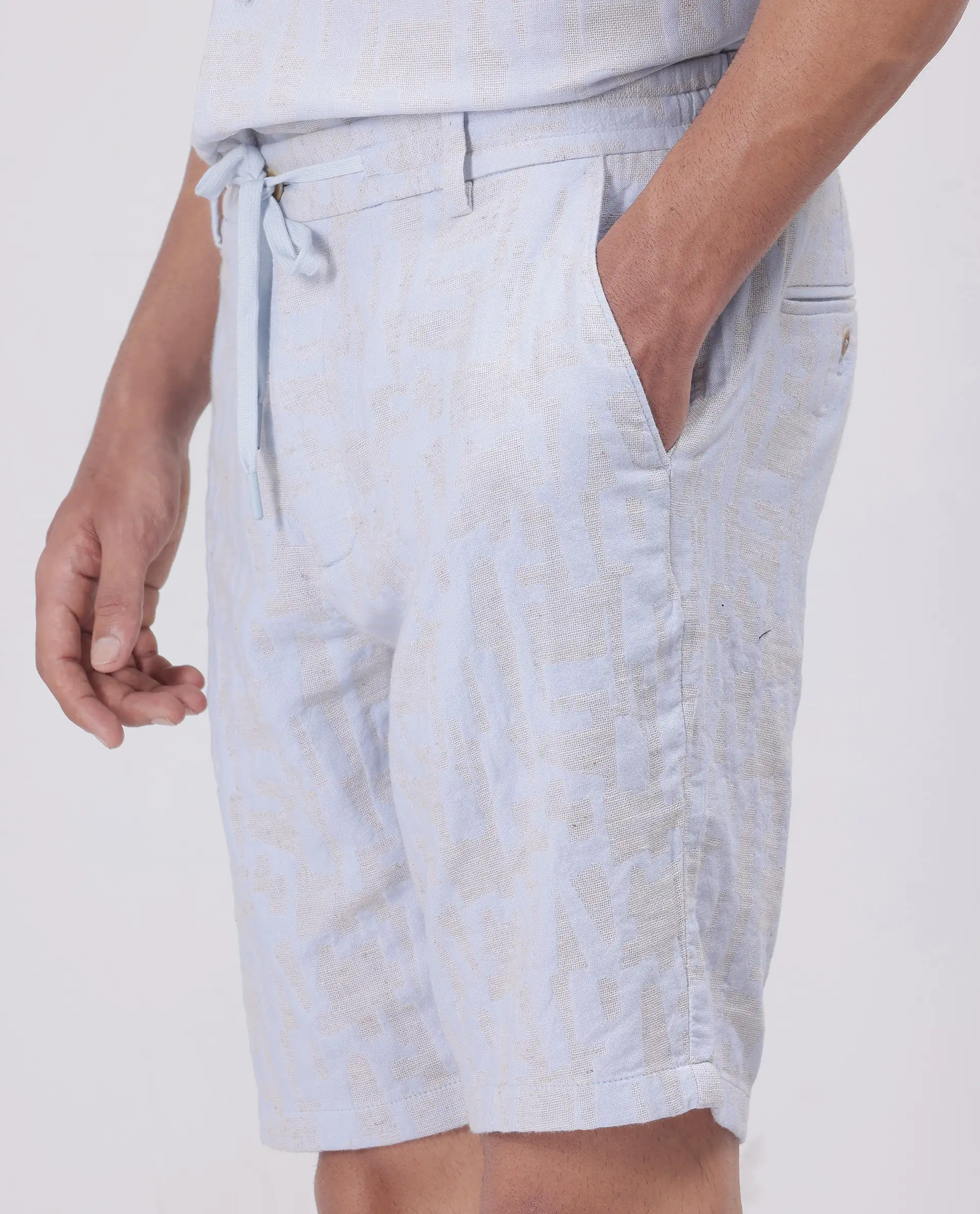 Rare Rabbit Men's Welks Pastel Blue Cotton Jacquard Relaxed Fit Shorts - Image 6