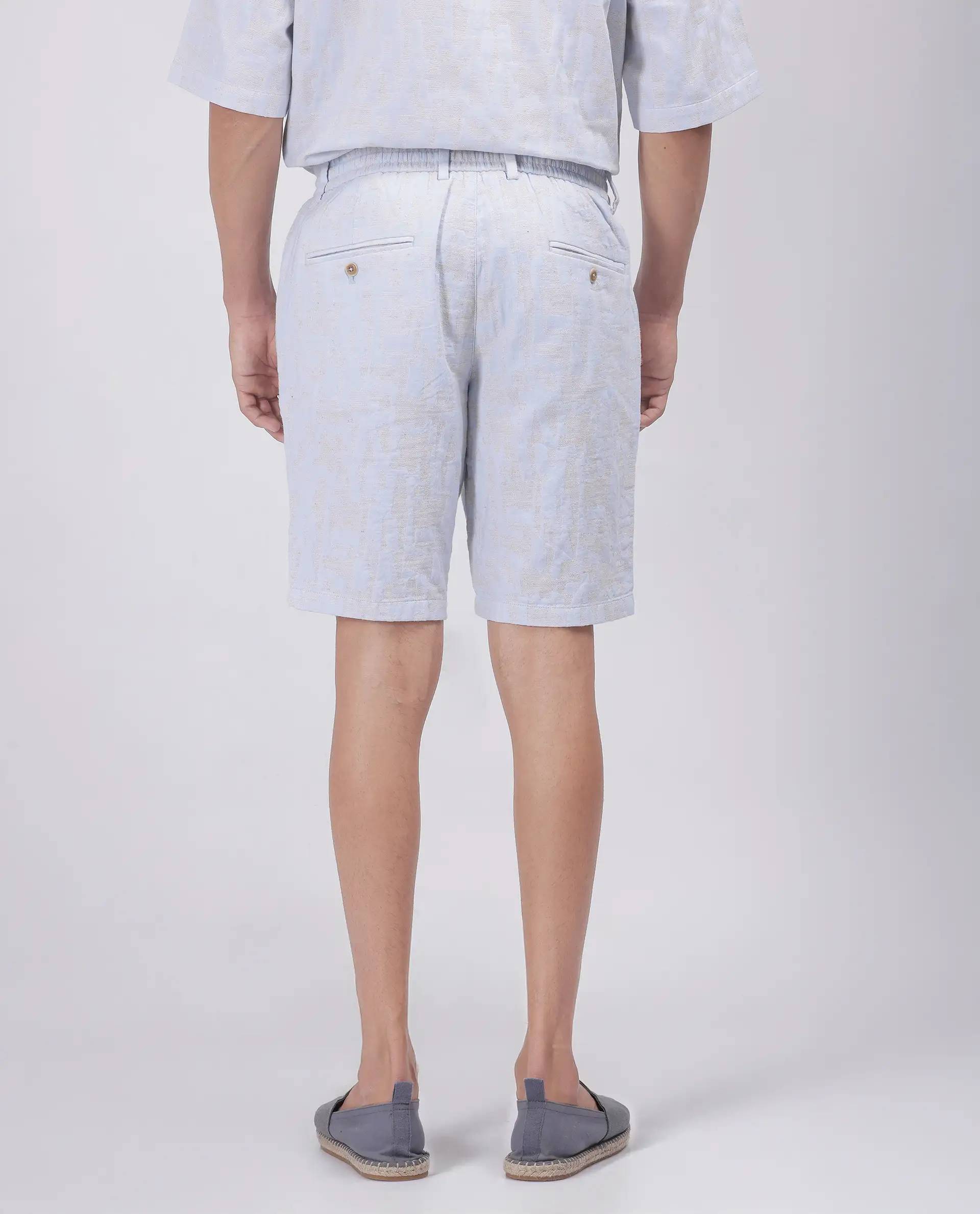 Rare Rabbit Men's Welks Pastel Blue Cotton Jacquard Relaxed Fit Shorts - Image 7