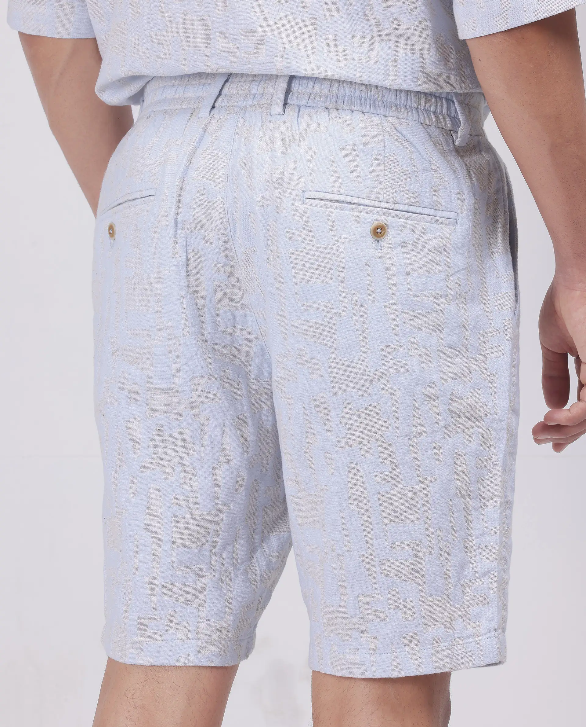 Rare Rabbit Men's Welks Pastel Blue Cotton Jacquard Relaxed Fit Shorts - Image 8
