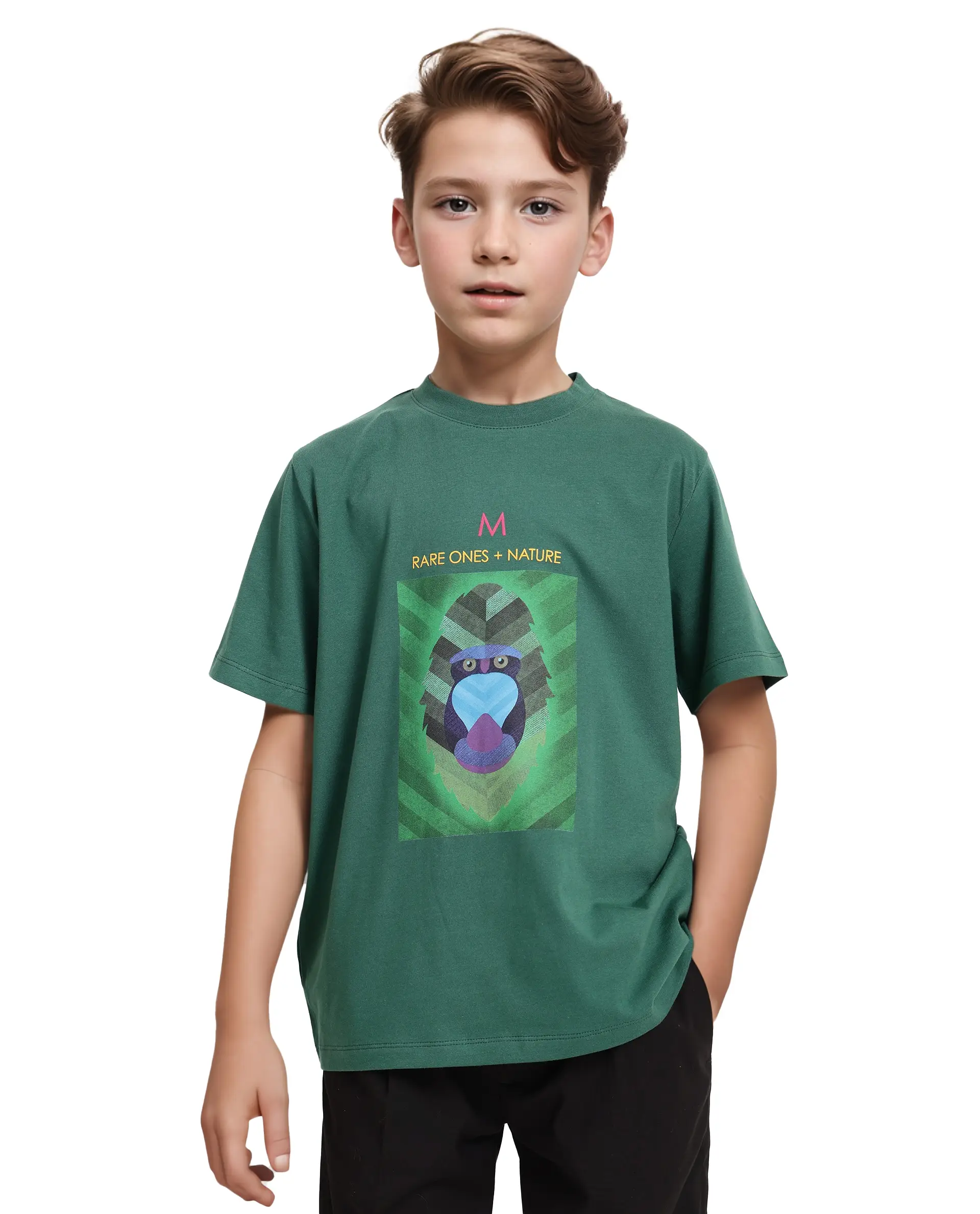 Rare Ones Kids Well Green Cotton Half Sleeves Regular Crew Neck Graphic Print T-Shirt - Image 3