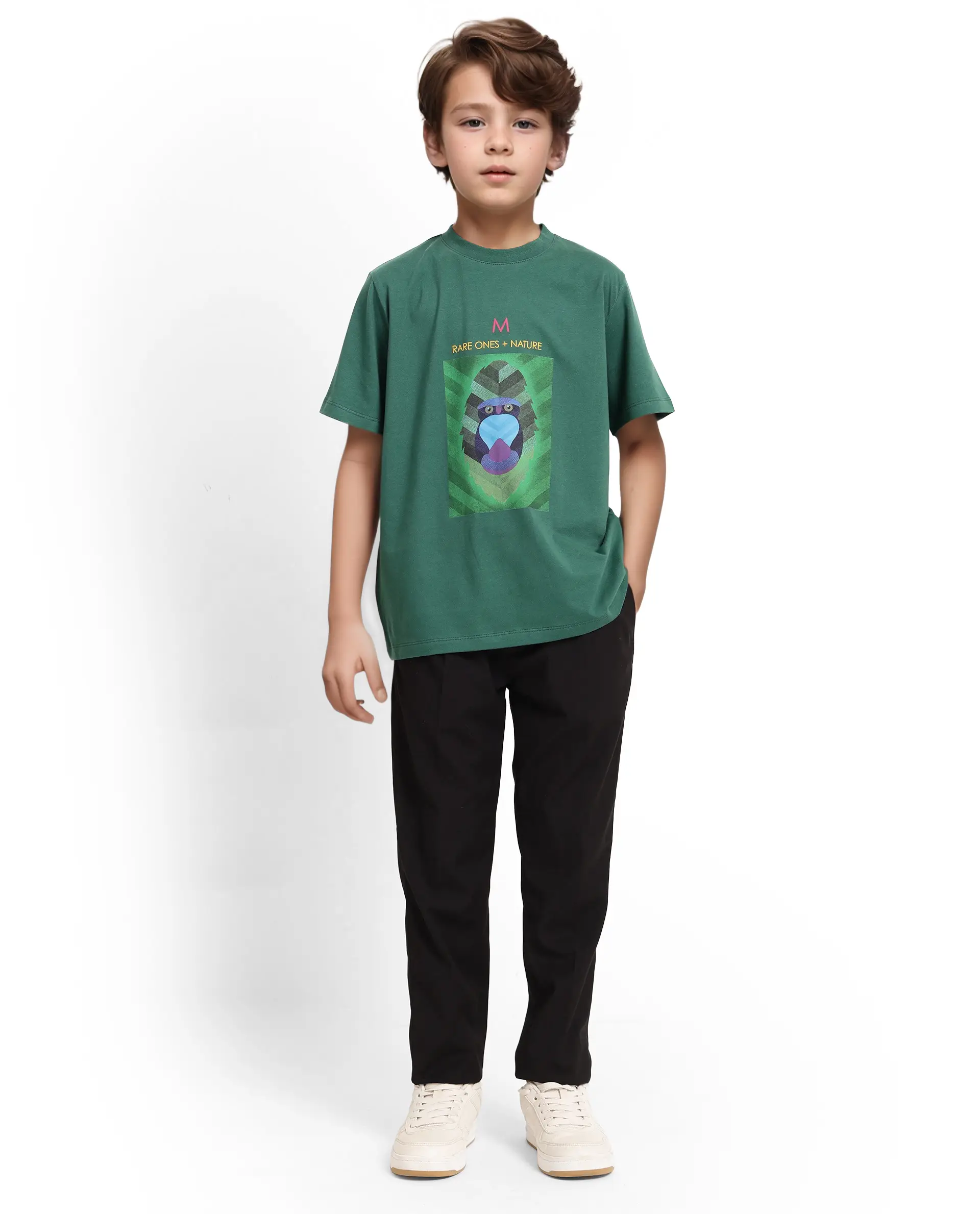 Rare Ones Kids Well Green Cotton Half Sleeves Regular Crew Neck Graphic Print T-Shirt - Image 6