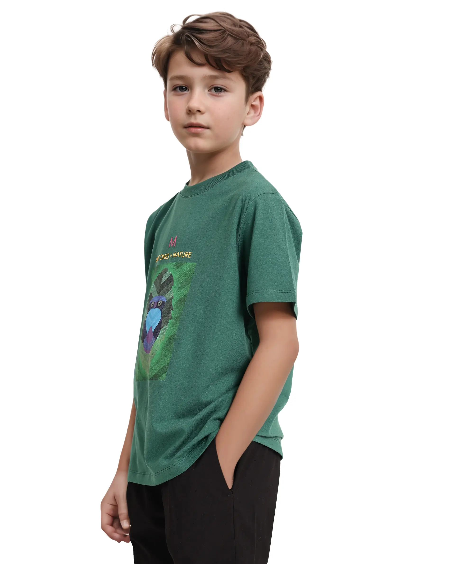 Rare Ones Kids Well Green Cotton Half Sleeves Regular Crew Neck Graphic Print T-Shirt - Image 7