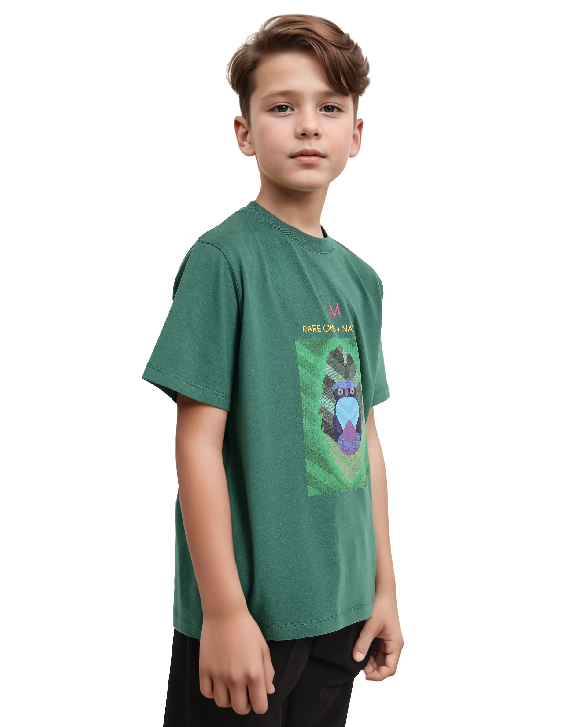 Rare Ones Kids Well Green Cotton Half Sleeves Regular Crew Neck Graphic Print T-Shirt - Image 8