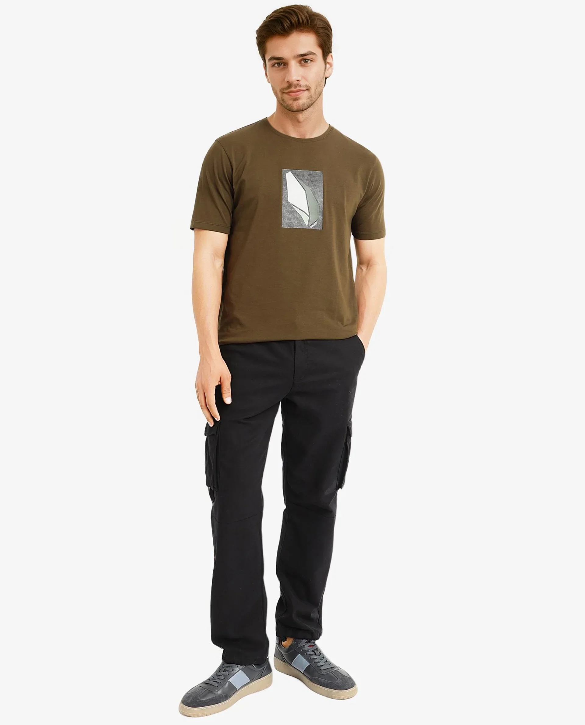 Rare Rabbit Men's Well Dusky Green Cotton Graphic Print Regular Fit Half Sleeve Crew Neck T-Shirt - Image 3