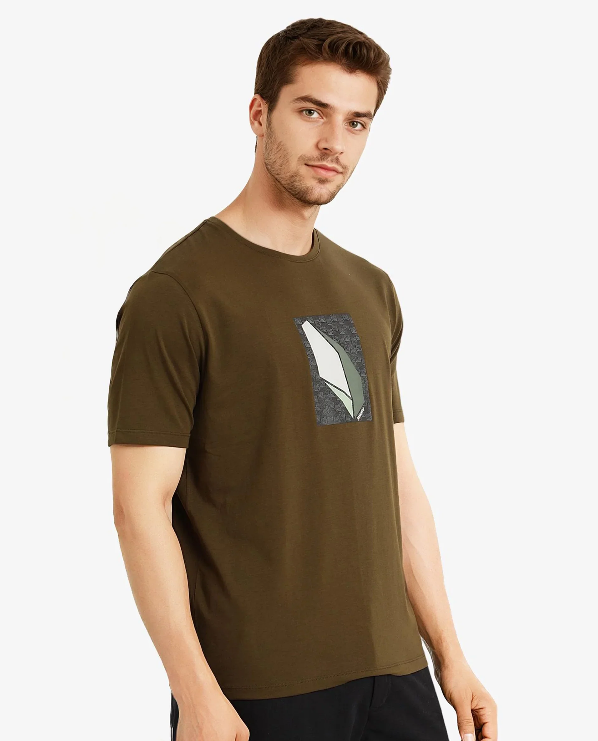 Rare Rabbit Men's Well Dusky Green Cotton Graphic Print Regular Fit Half Sleeve Crew Neck T-Shirt - Image 5