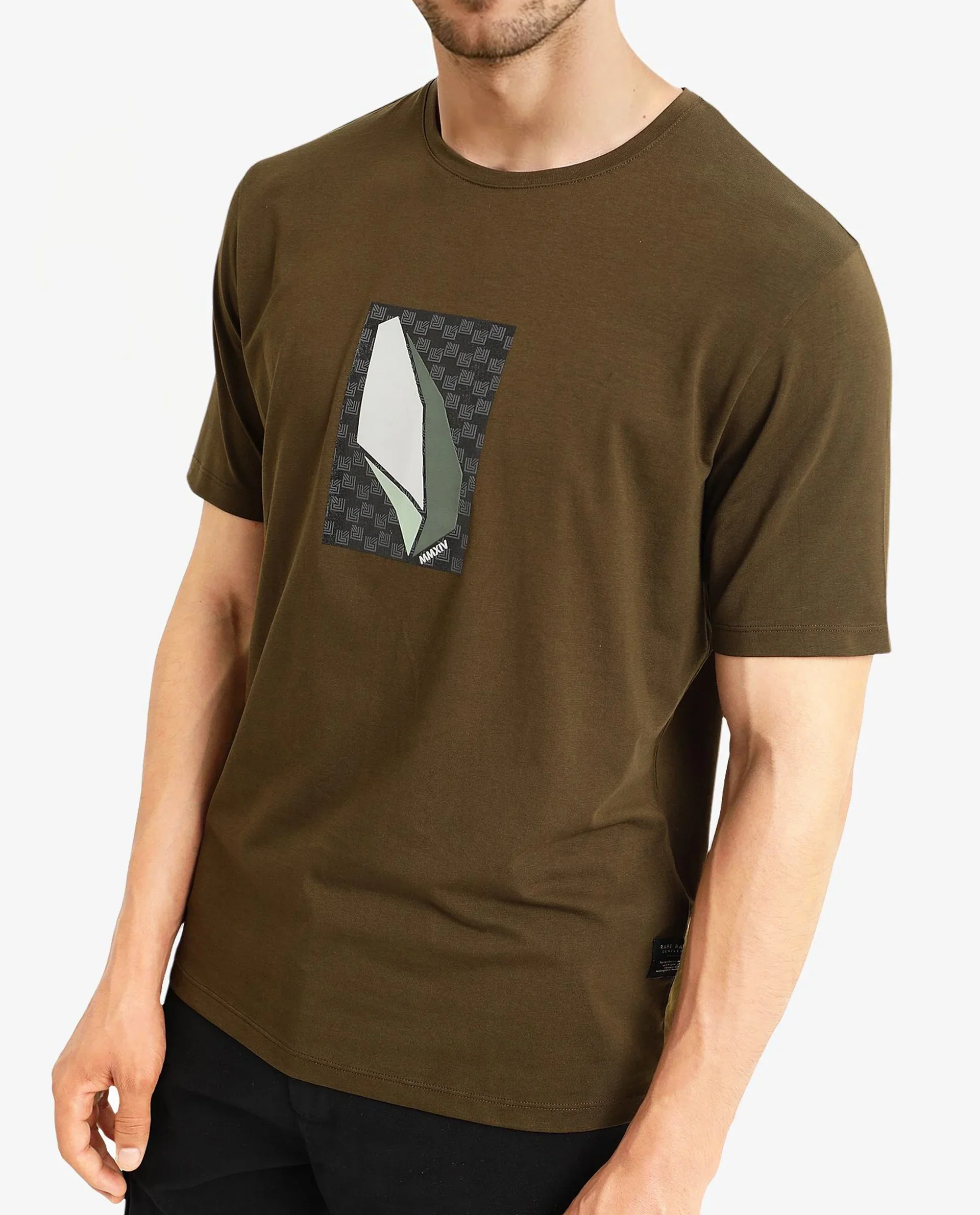 Rare Rabbit Men's Well Dusky Green Cotton Graphic Print Regular Fit Half Sleeve Crew Neck T-Shirt - Image 6