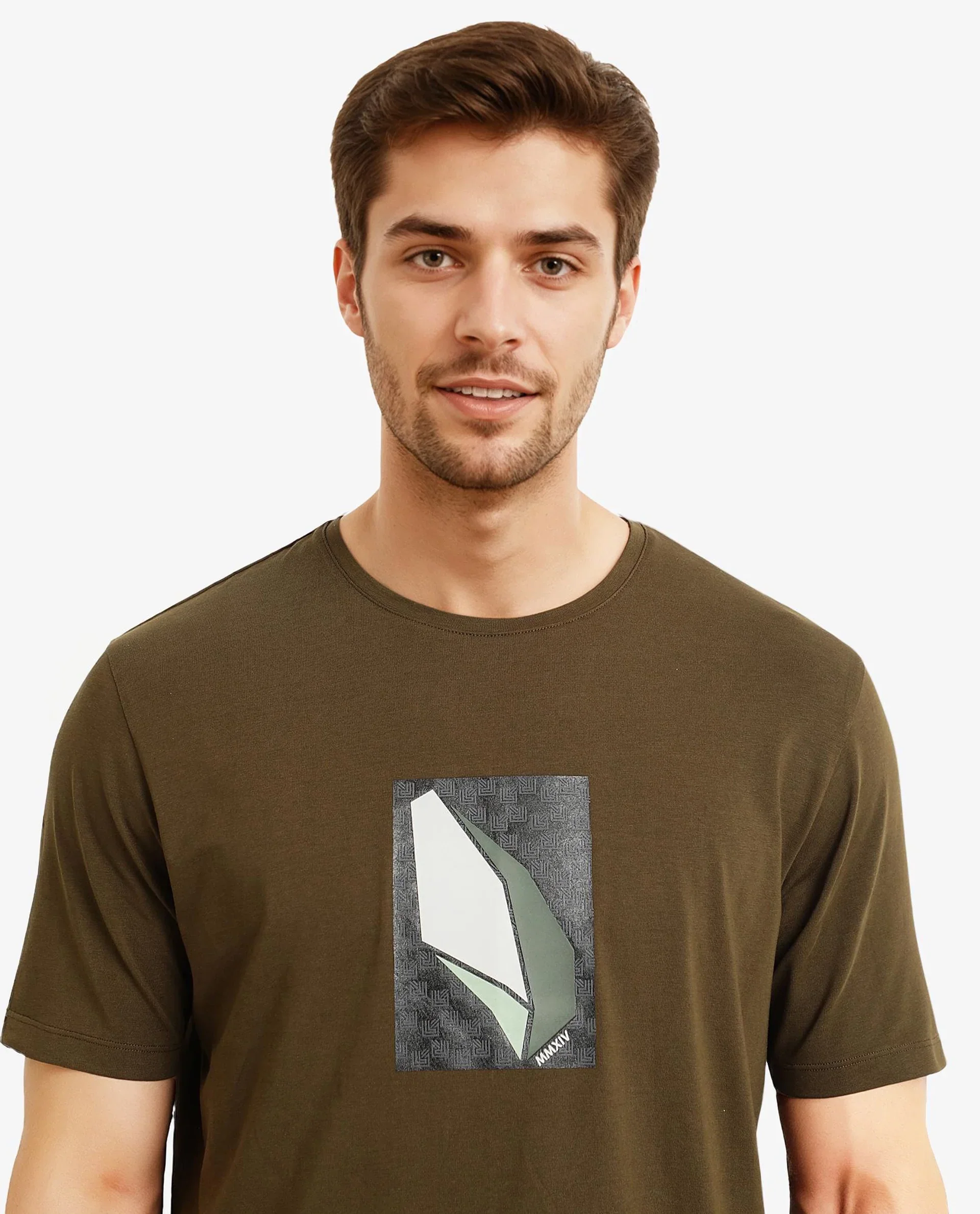 Rare Rabbit Men's Well Dusky Green Cotton Graphic Print Regular Fit Half Sleeve Crew Neck T-Shirt - Image 8