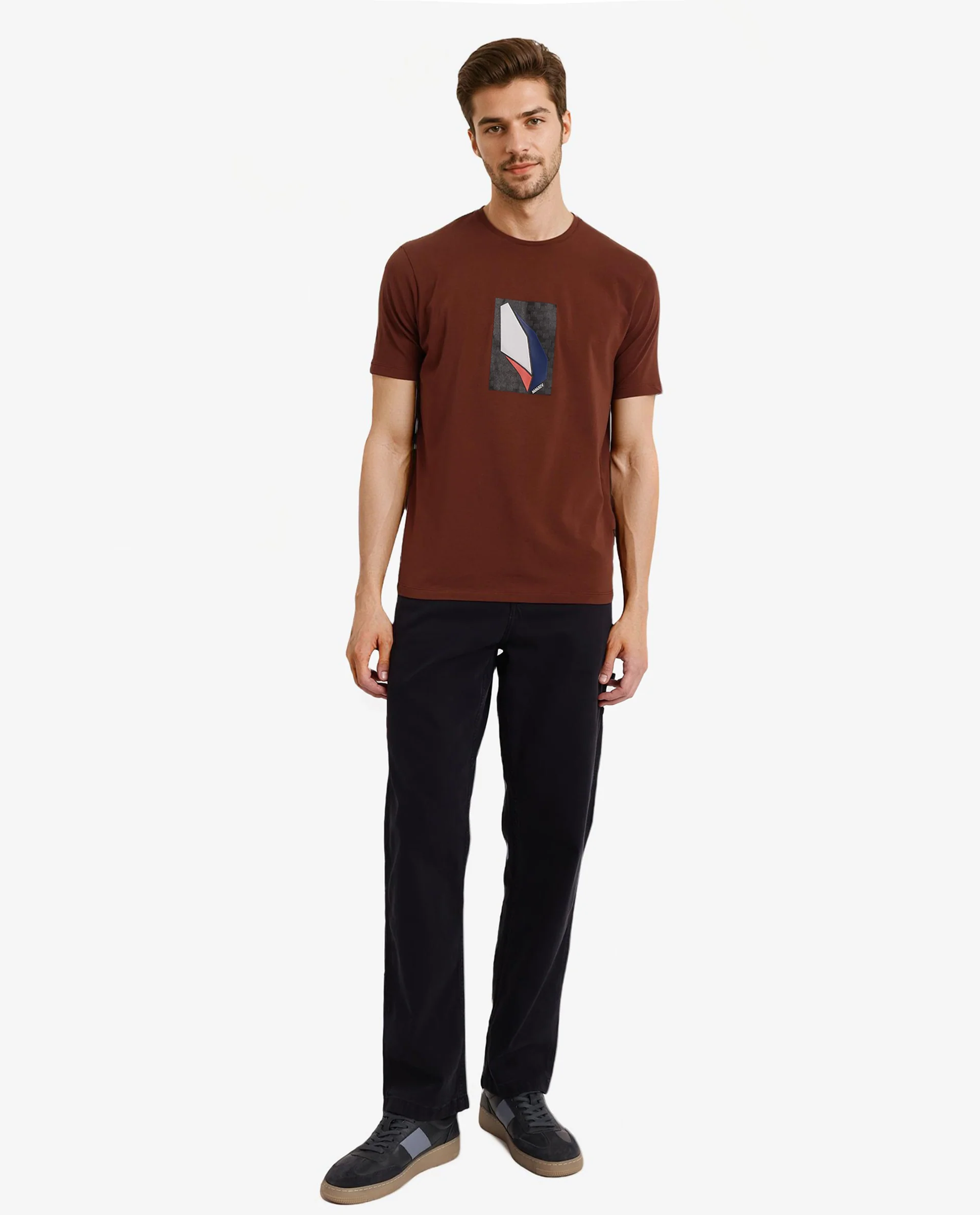 Rare Rabbit Men's Well Rust Cotton Graphic Print Regular Fit Half Sleeve Crew Neck T-Shirt - Image 2