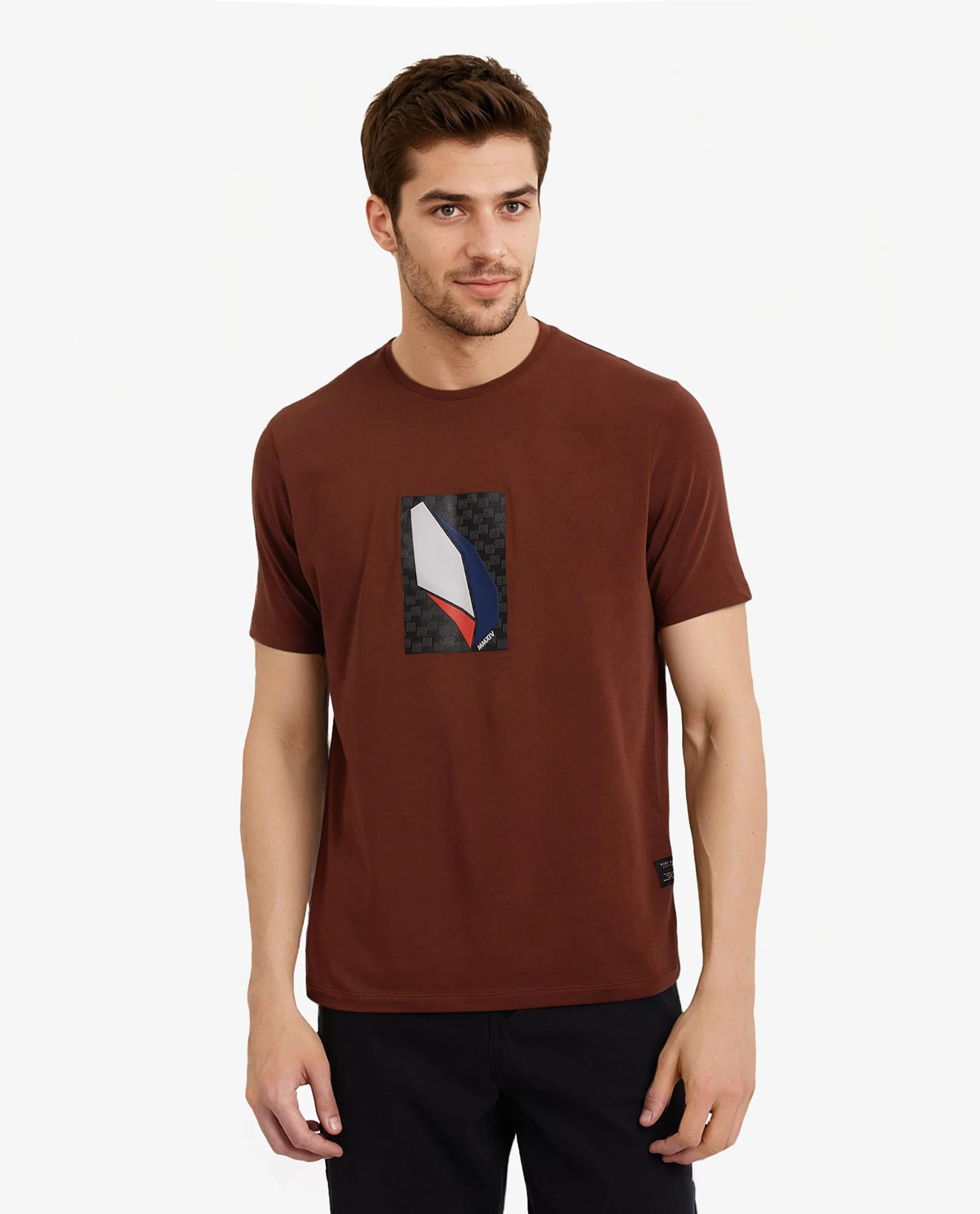 Rare Rabbit Men's Well Rust Cotton Graphic Print Regular Fit Half Sleeve Crew Neck T-Shirt - Image 3