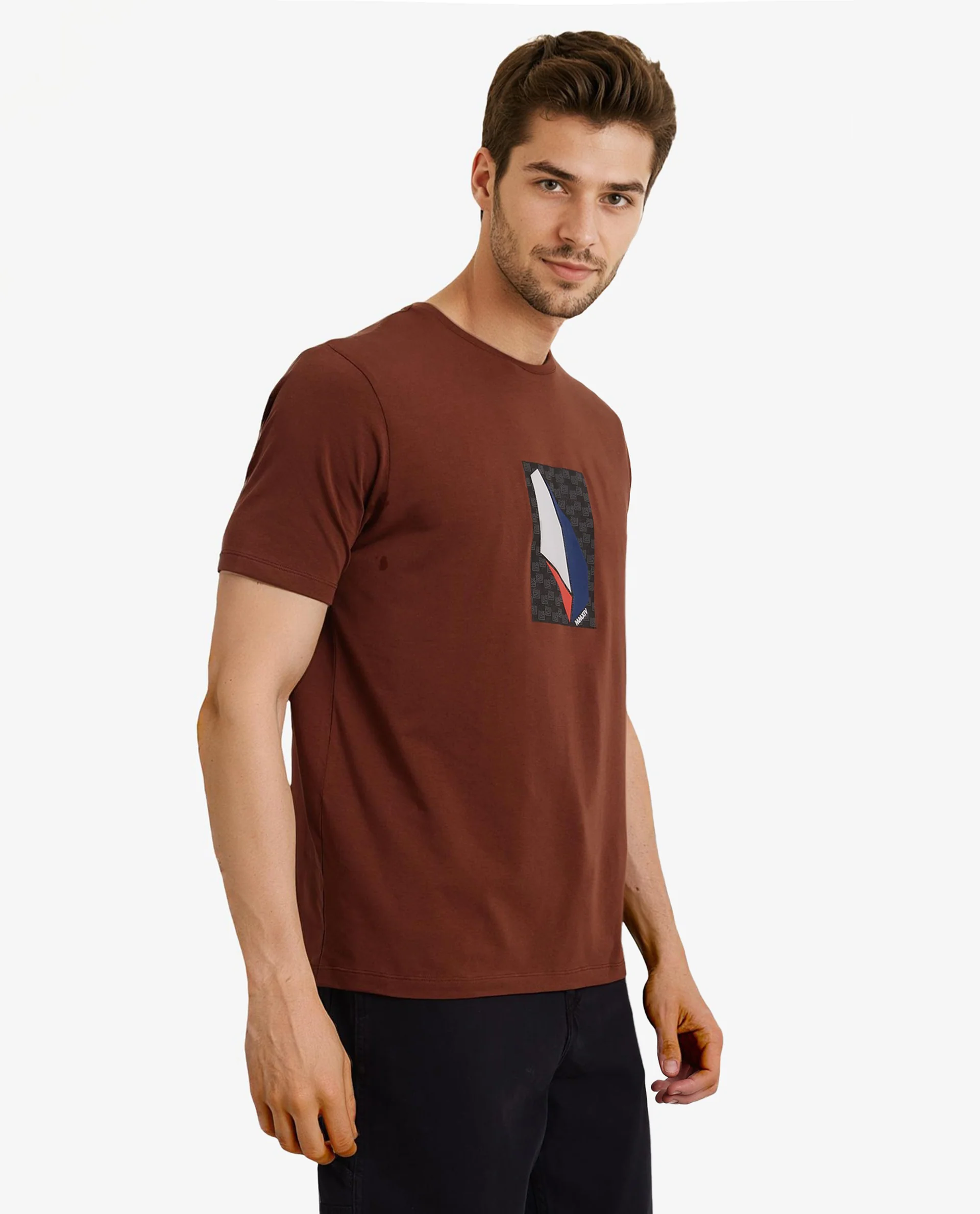 Rare Rabbit Men's Well Rust Cotton Graphic Print Regular Fit Half Sleeve Crew Neck T-Shirt - Image 4