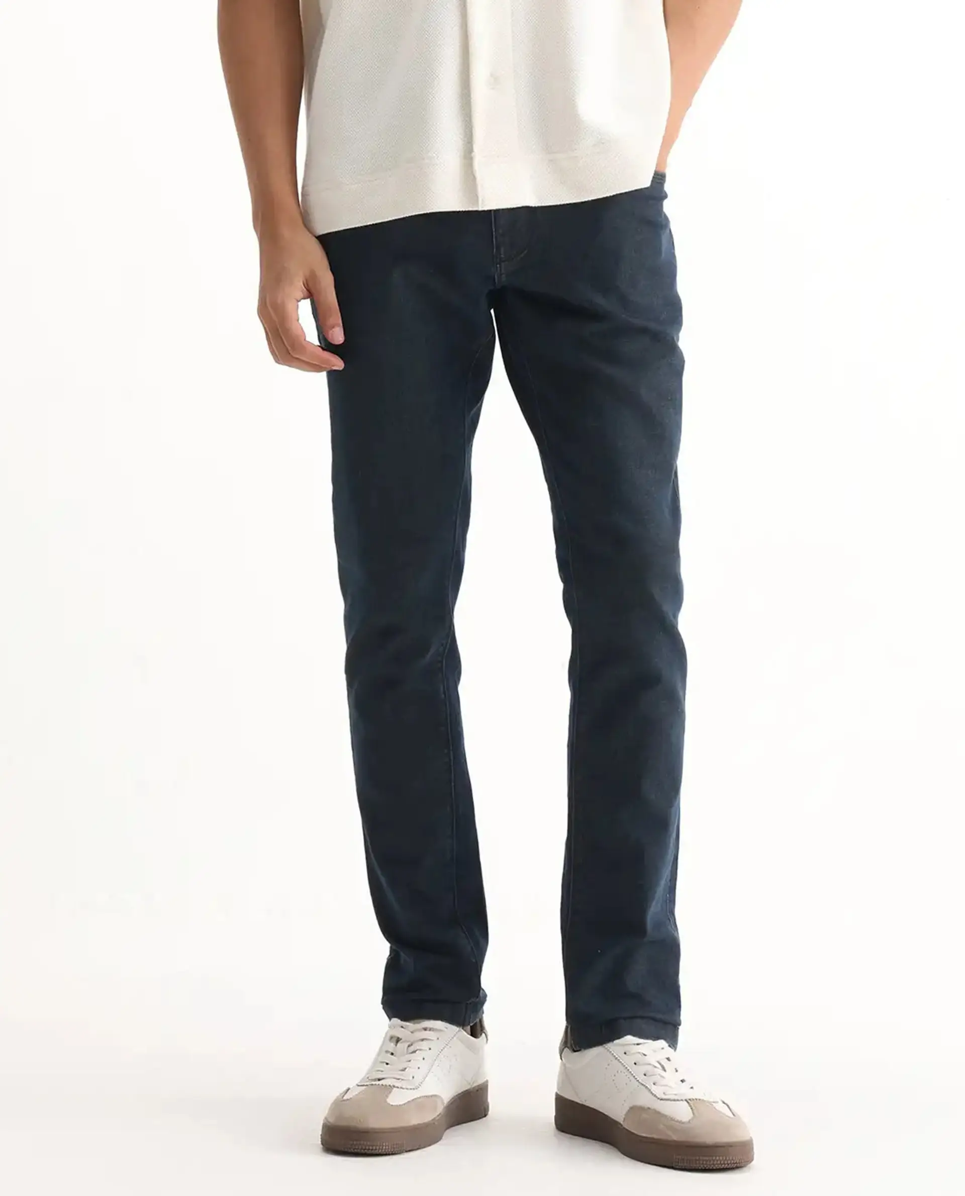 Rare Rabbit Men's Wells Navy Cotton Plain Hawk Slim Fit Jeans - Image 10