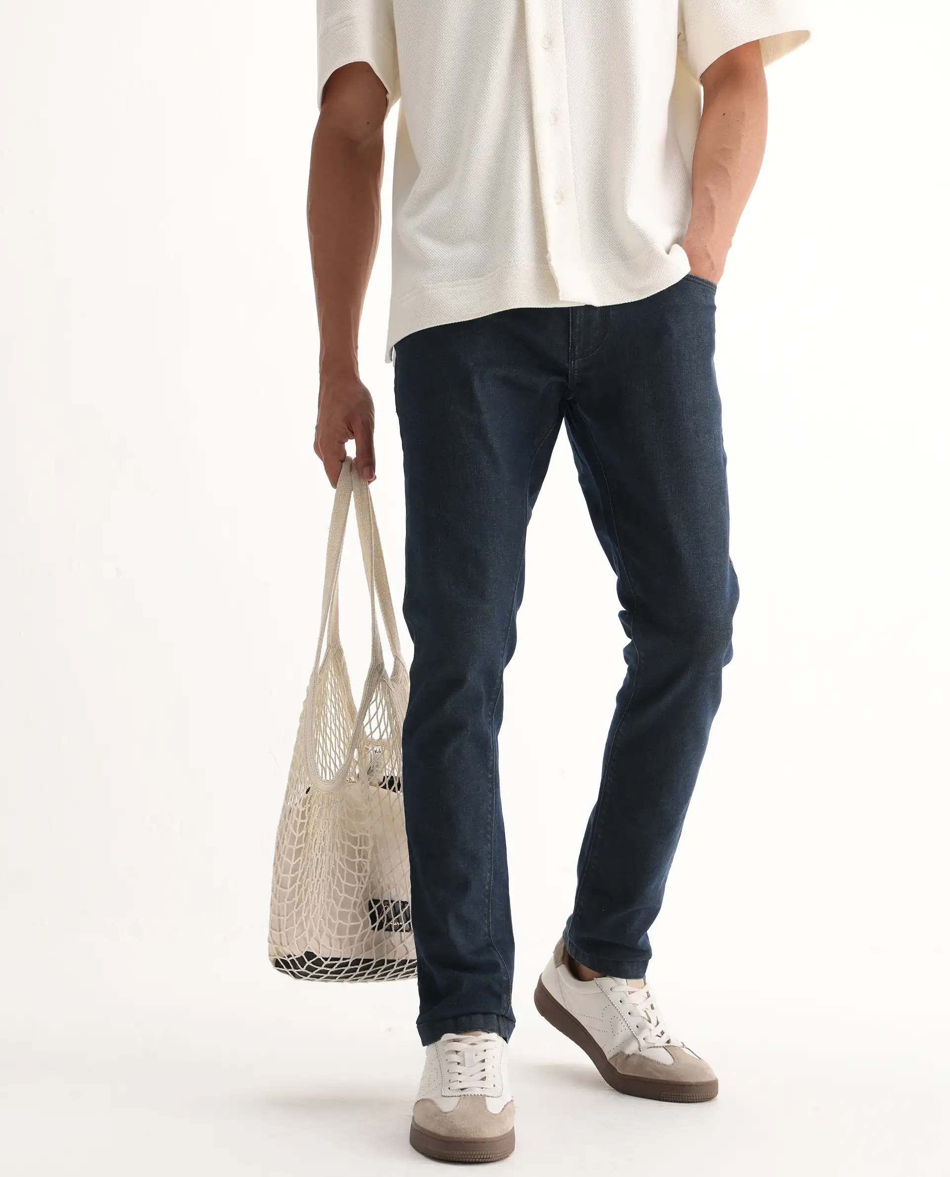 Rare Rabbit Men's Wells Navy Cotton Plain Hawk Slim Fit Jeans - Image 2