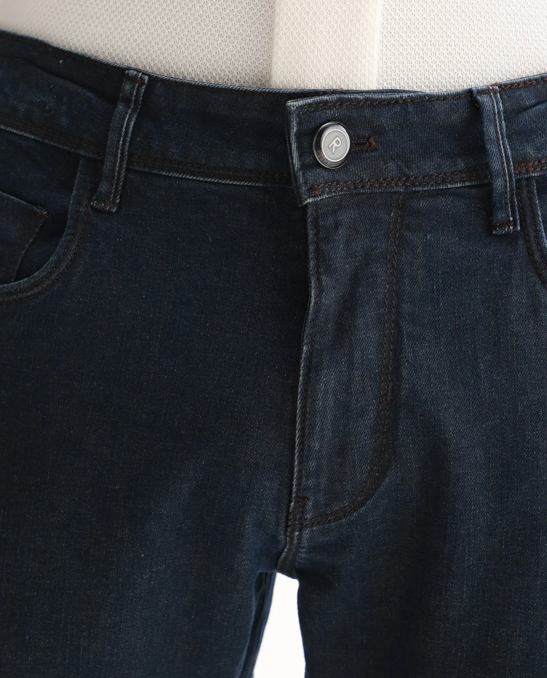 Rare Rabbit Men's Wells Navy Cotton Plain Hawk Slim Fit Jeans - Image 3