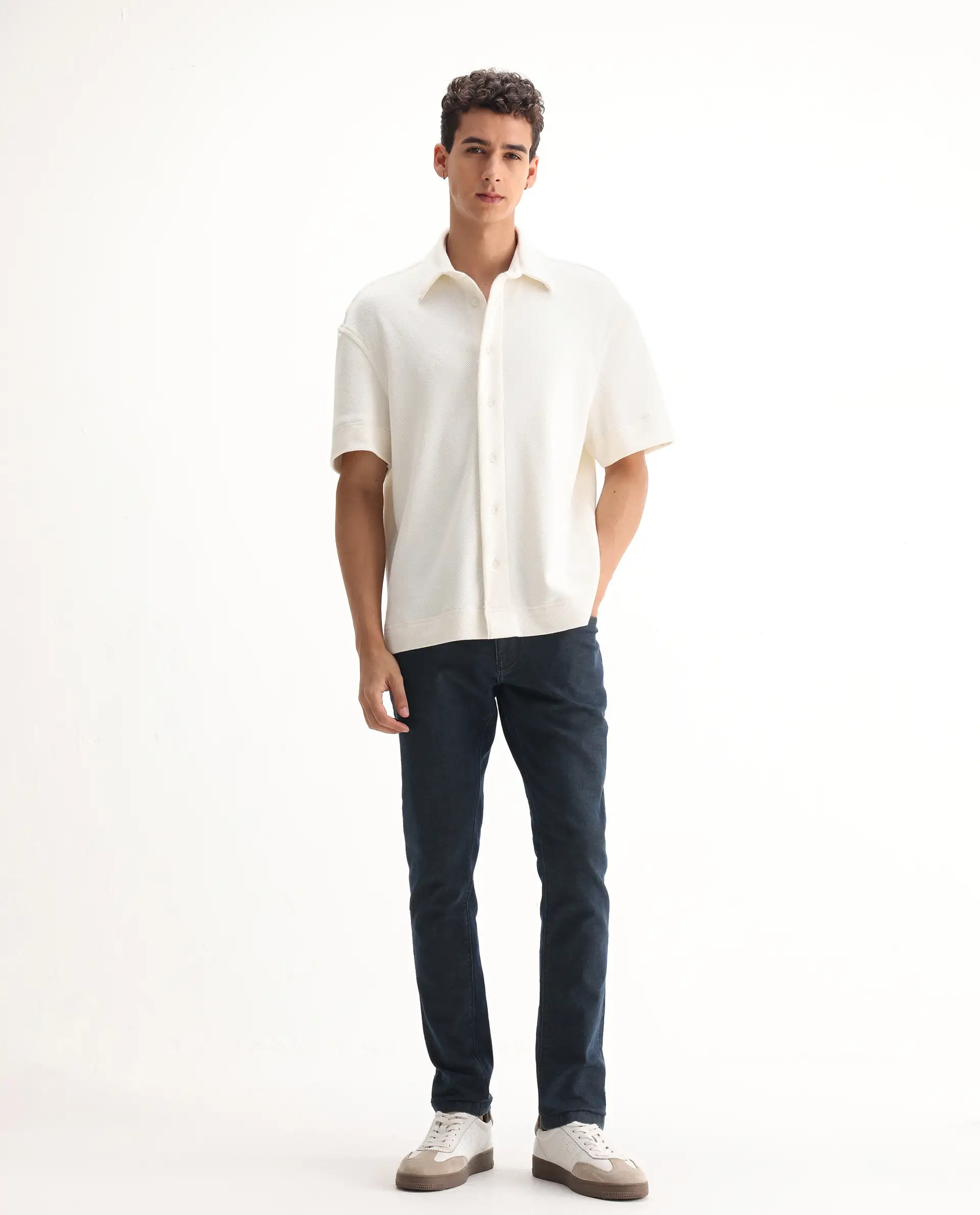 Rare Rabbit Men's Wells Navy Cotton Plain Hawk Slim Fit Jeans - Image 7