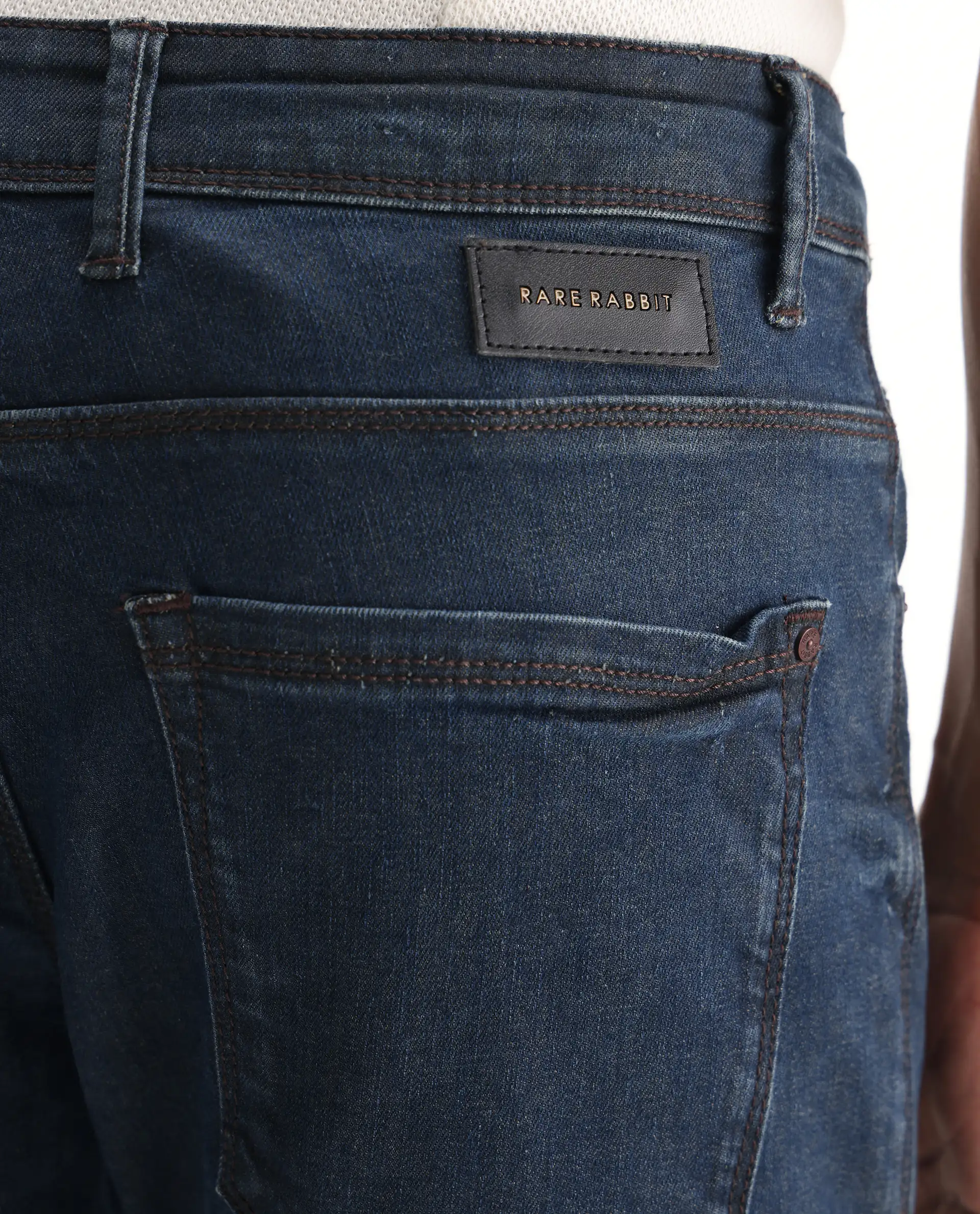 Rare Rabbit Men's Wells Navy Cotton Plain Hawk Slim Fit Jeans - Image 8