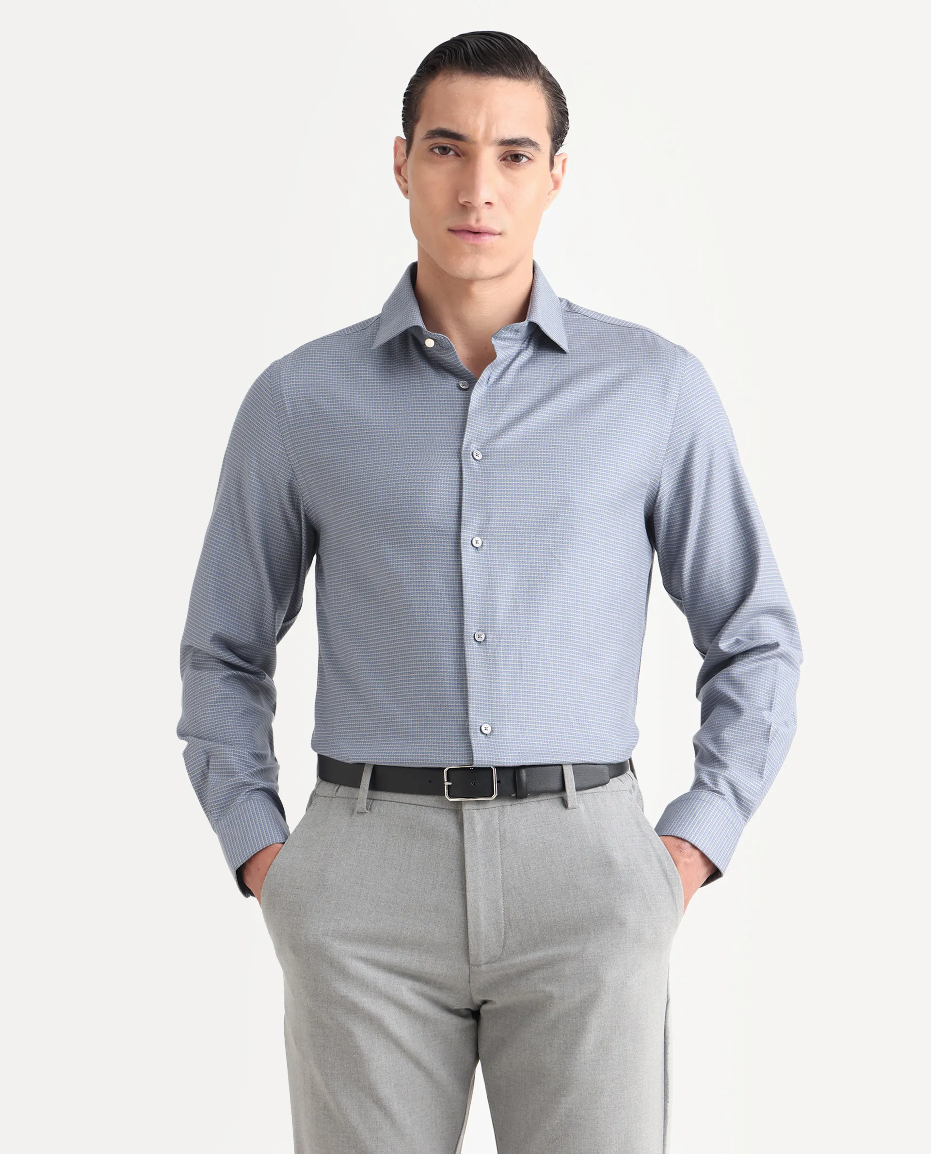 Rare Rabbit Men's Wemp Dusky Purple Cotton Fabric Spread Collar Regular Fit Checks Shirt - Image 4