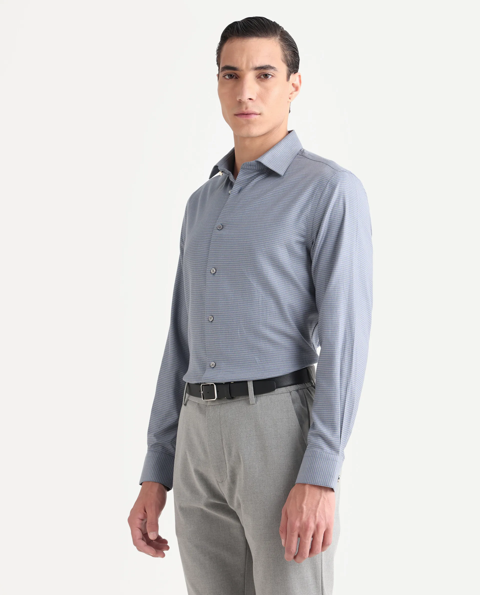 Rare Rabbit Men's Wemp Dusky Purple Cotton Fabric Spread Collar Regular Fit Checks Shirt - Image 5