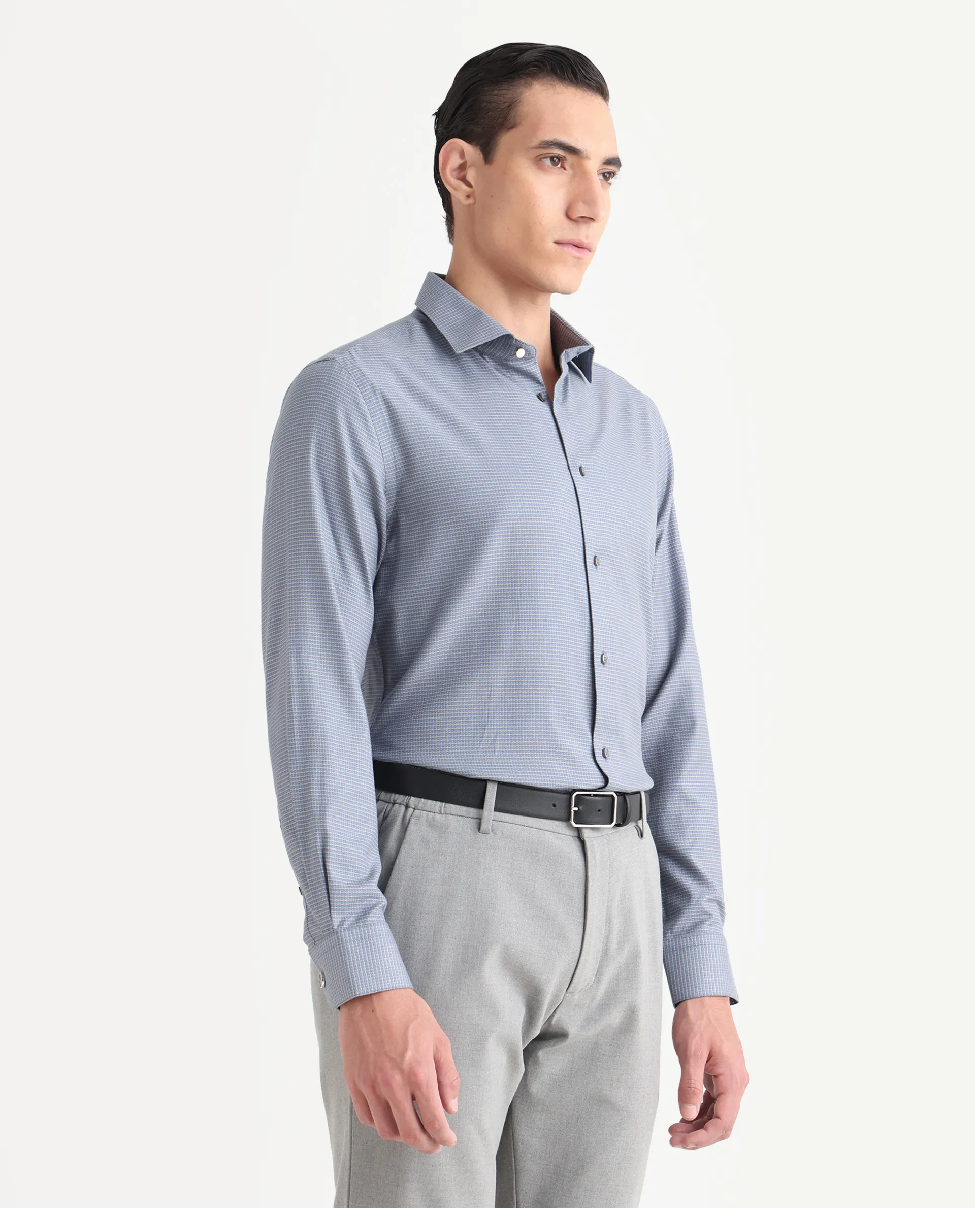 Rare Rabbit Men's Wemp Dusky Purple Cotton Fabric Spread Collar Regular Fit Checks Shirt - Image 6