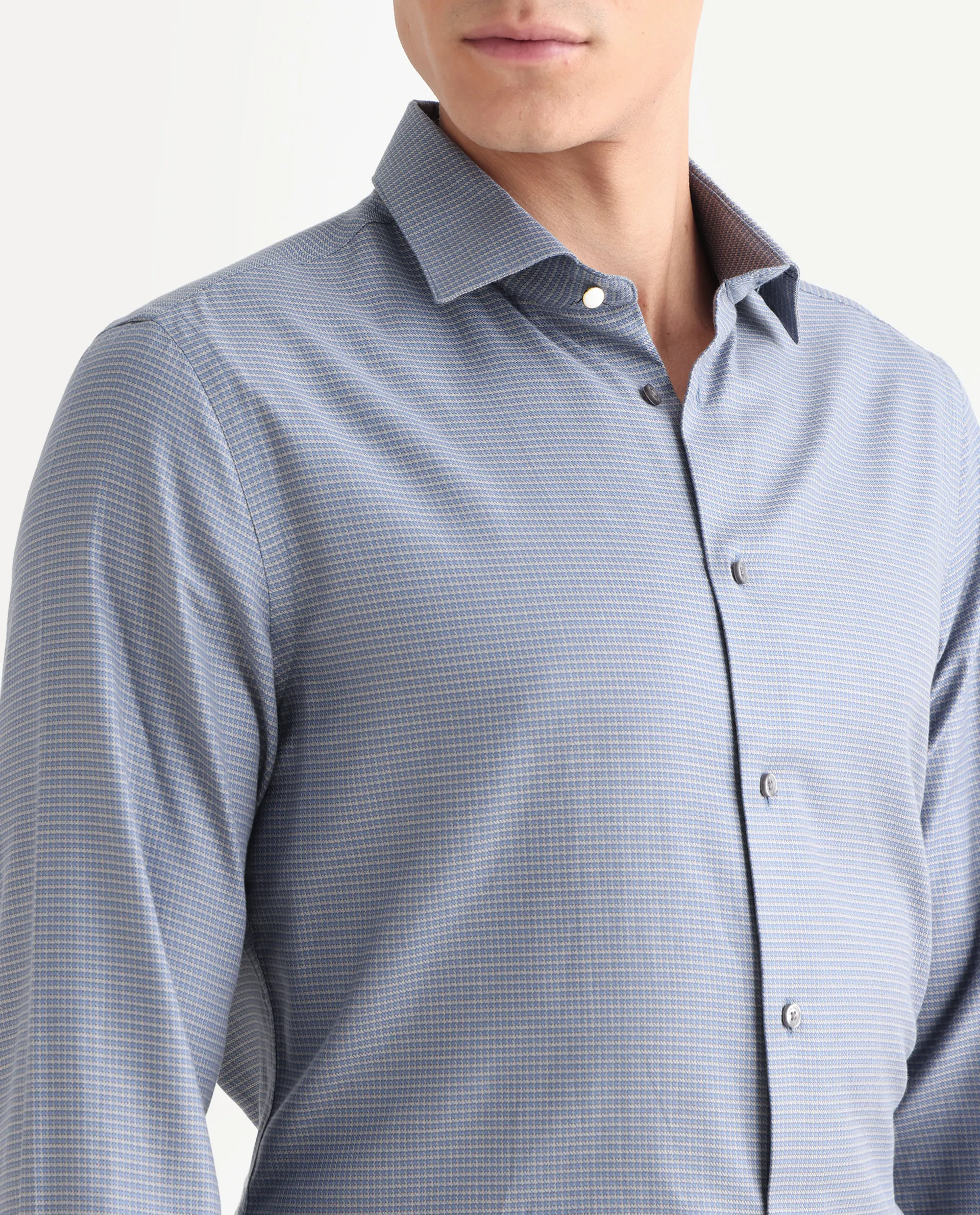 Rare Rabbit Men's Wemp Dusky Purple Cotton Fabric Spread Collar Regular Fit Checks Shirt - Image 7