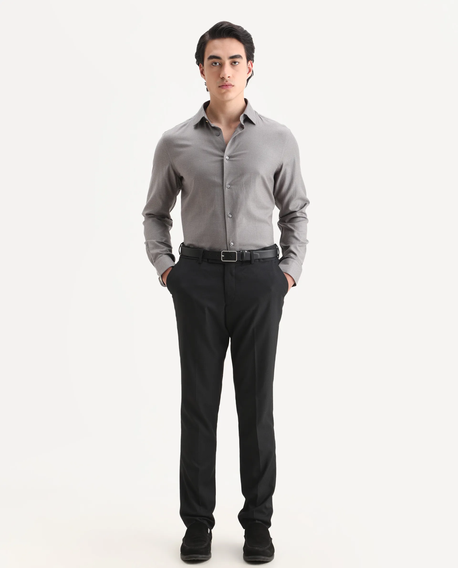 Rare Rabbit Men's Wemp Khaki Cotton Fabric Spread Collar Regular Fit Checks Shirt - Image 2